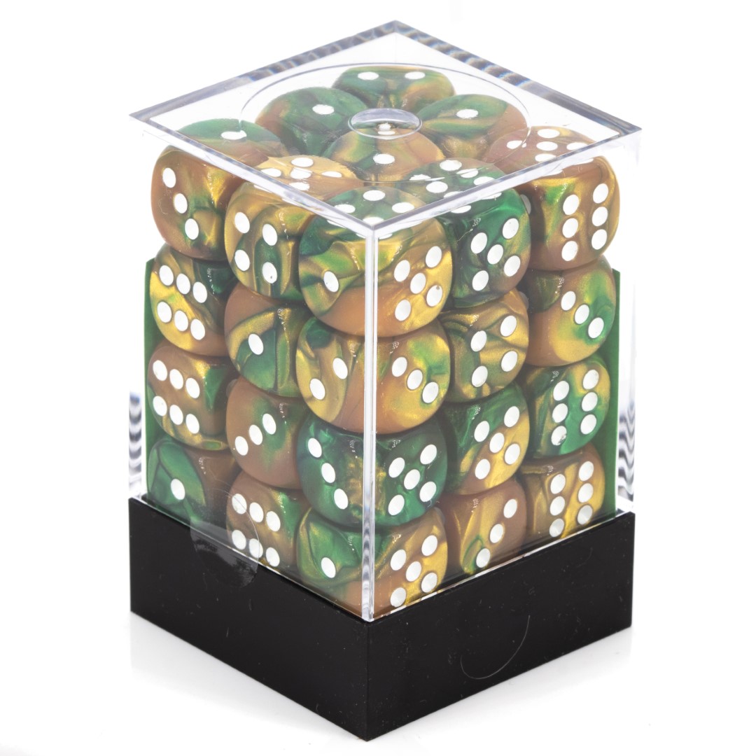 Gemini® Gold-Green / white 12mm D6 Dice Set (36 dice)