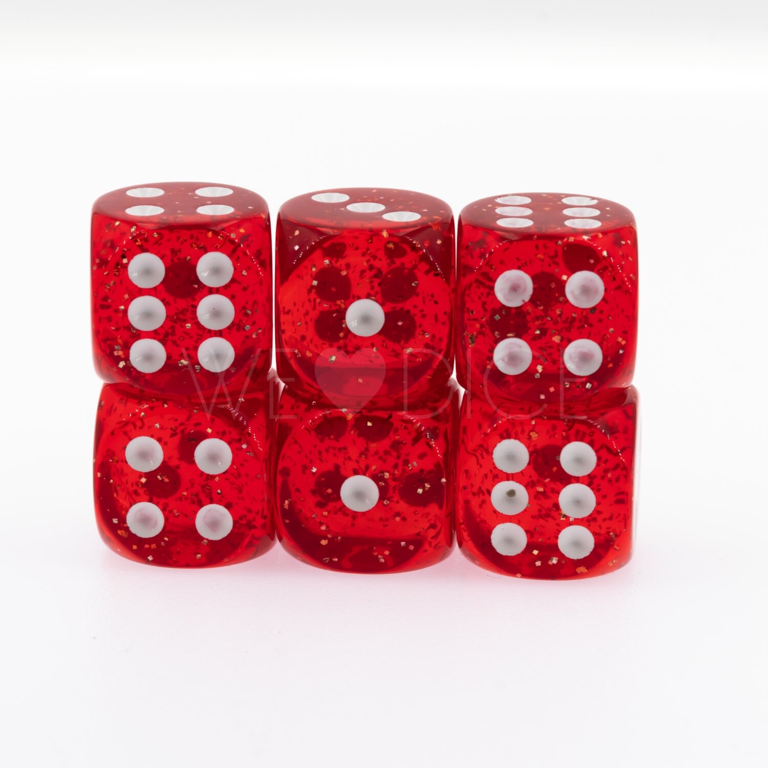 16mm  D6 Dice in red glitter / white