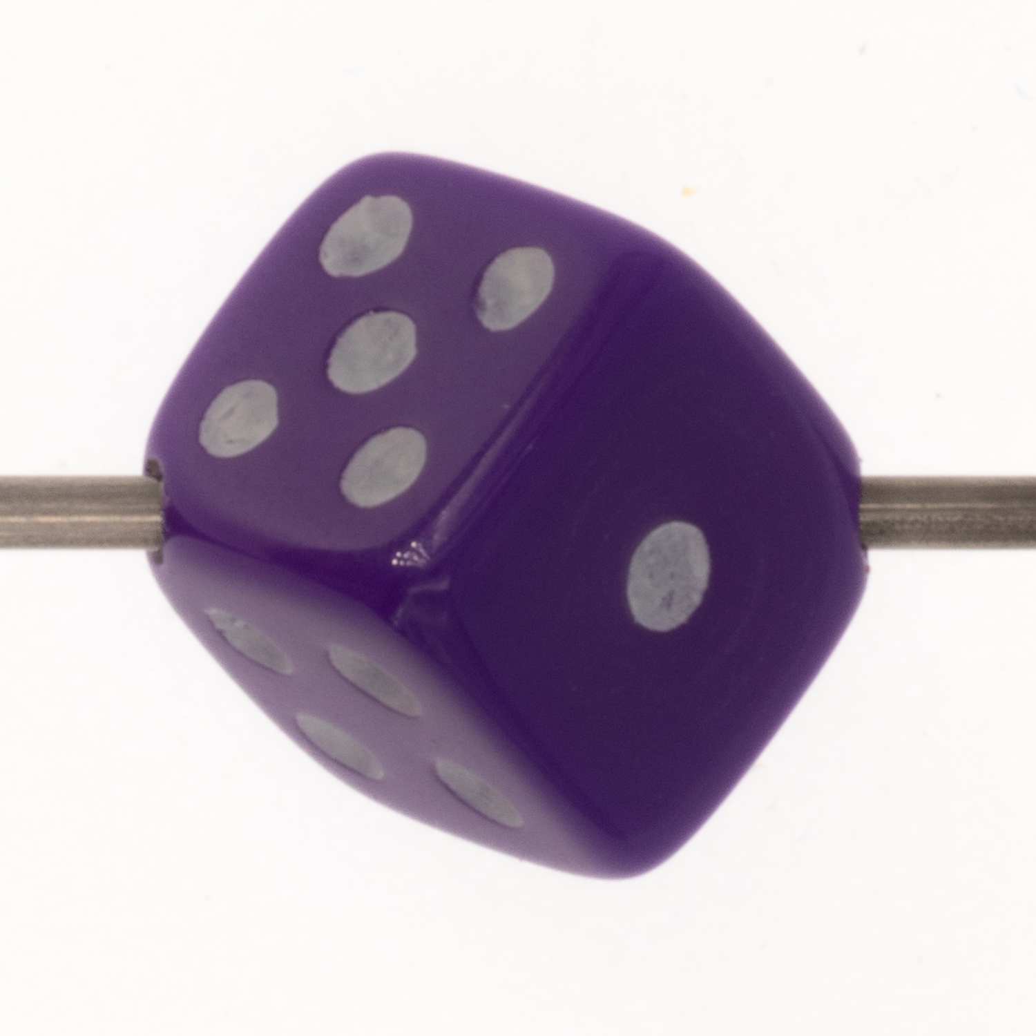  8mm Dice bead - purple / white Opaque, in