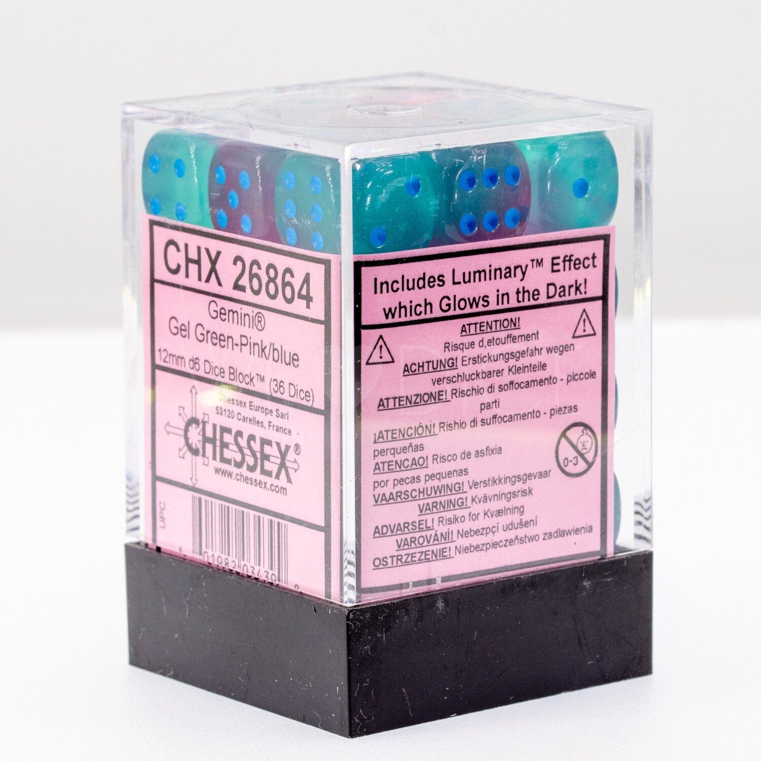 Gemini®, Luminary™ Gel Grün-Rosa / blau  12mm W6 Würfel Set (36 Würfel)