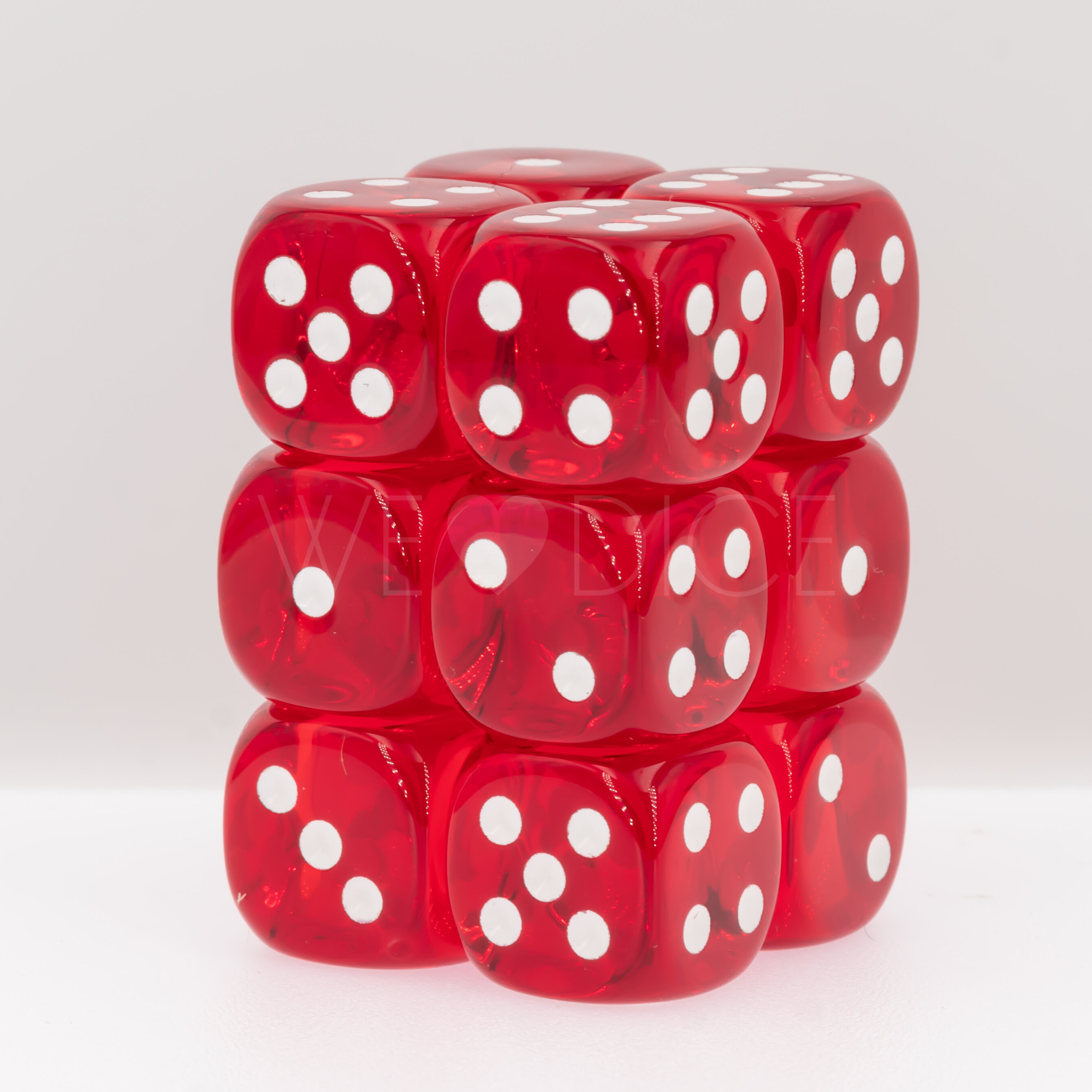 Transparent Rot / weiß 16mm W6 Würfel Set (12 Würfel)