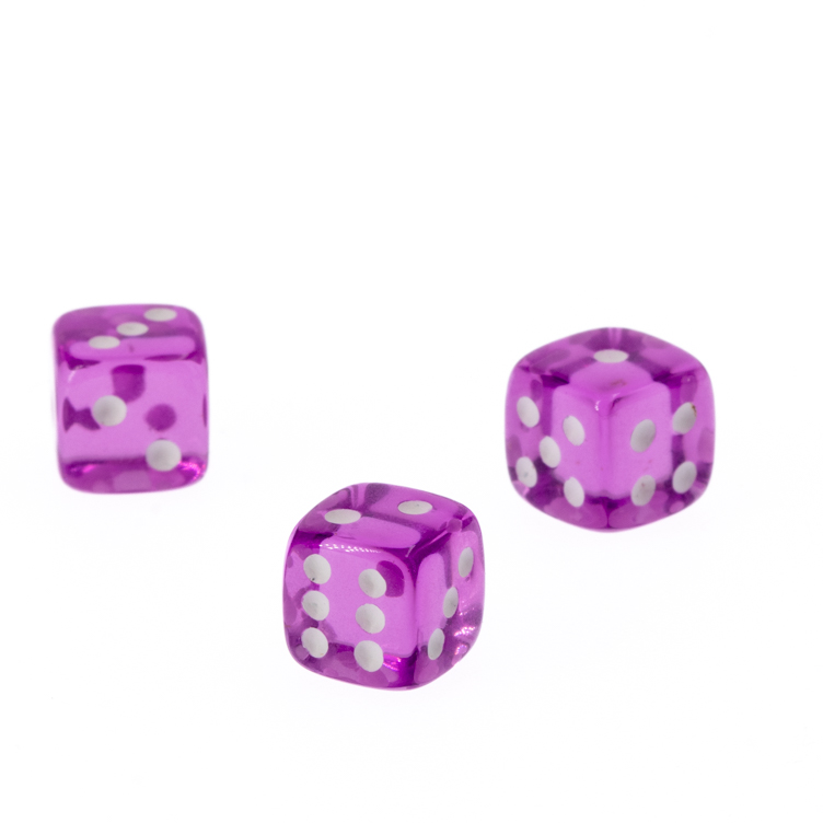 5mm  D6 Dice in lilac translucent / white Translucent