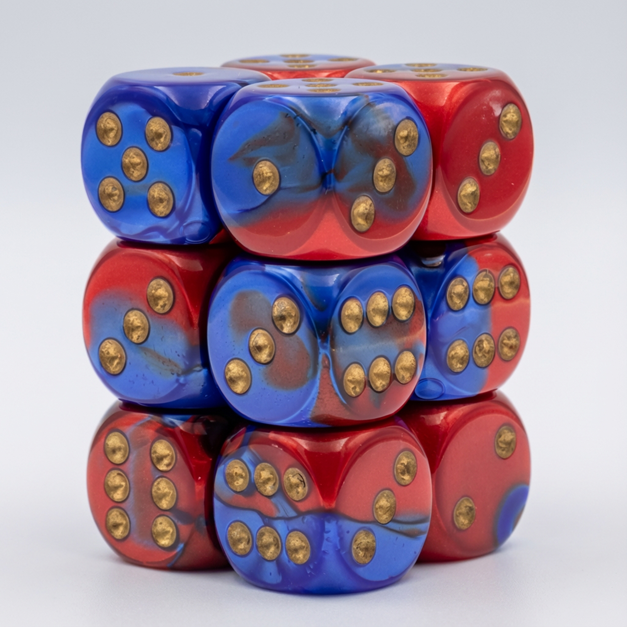 Gemini® Blau-Rot / gold 16mm W6 Würfel Set (12 Würfel)