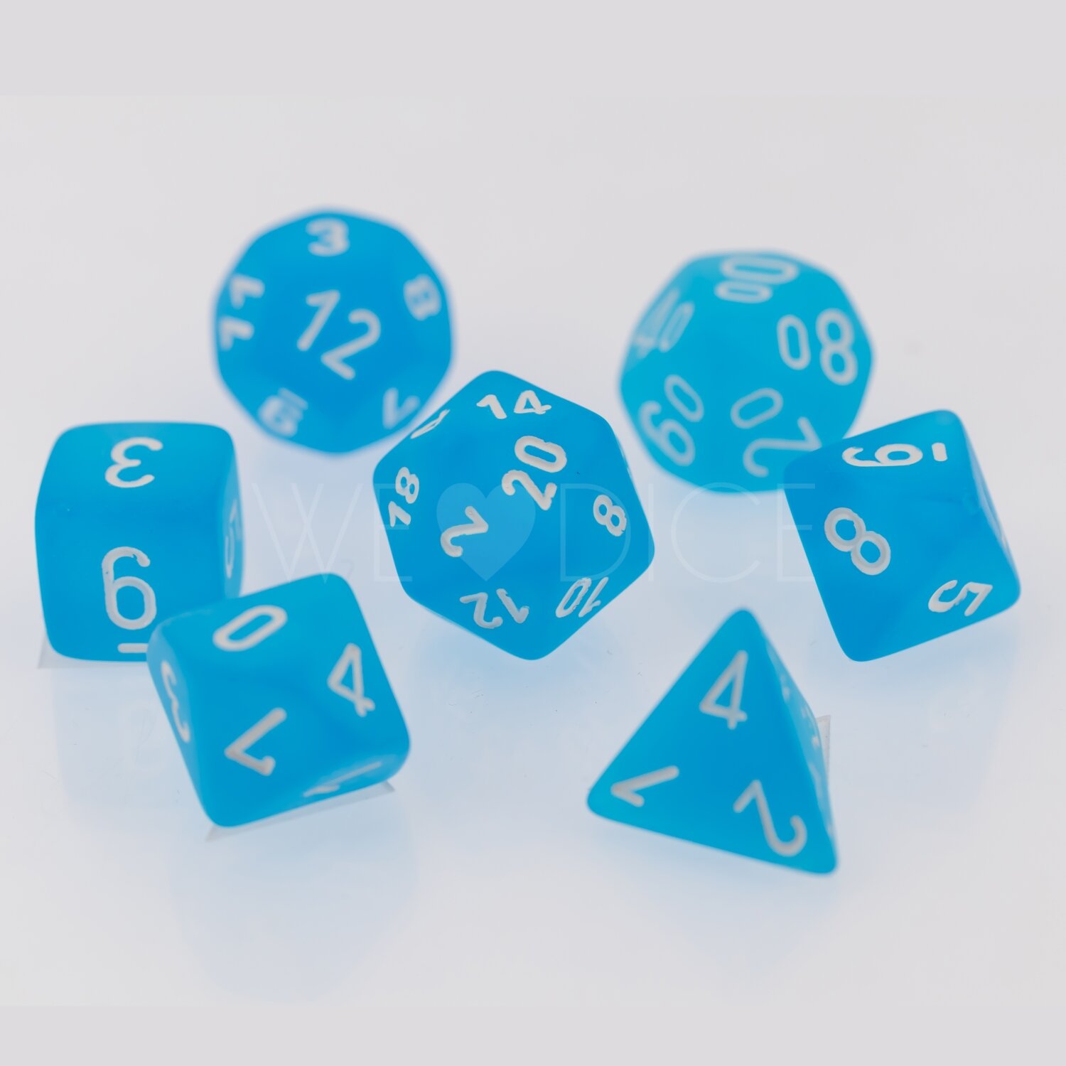 Frosted Polyhedral Karibikblau / Weiß 7-Würfel Set