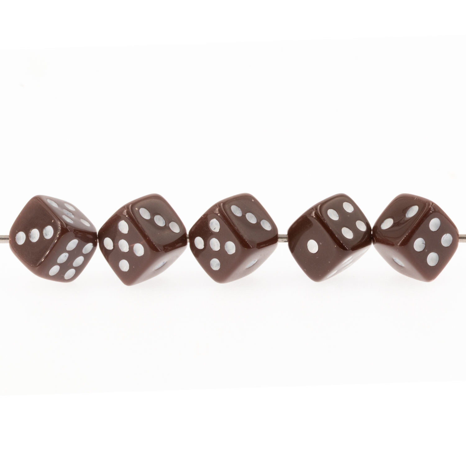  5mm Dice bead - brown / white Opaque, in