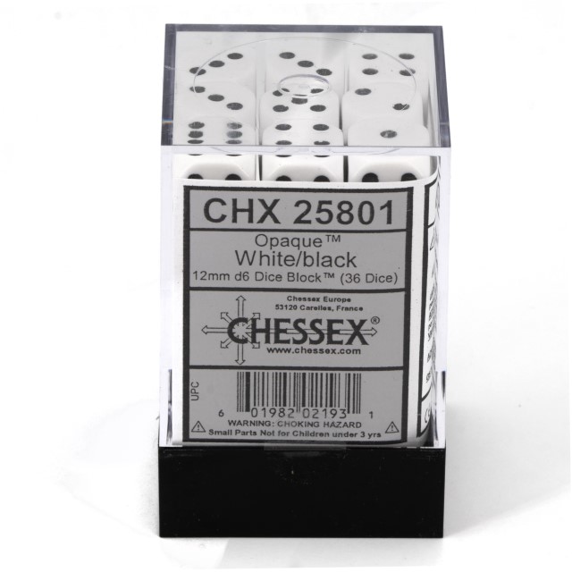 Satt weiß / schwarz 12mm W6 Würfel Set (36 Würfel)