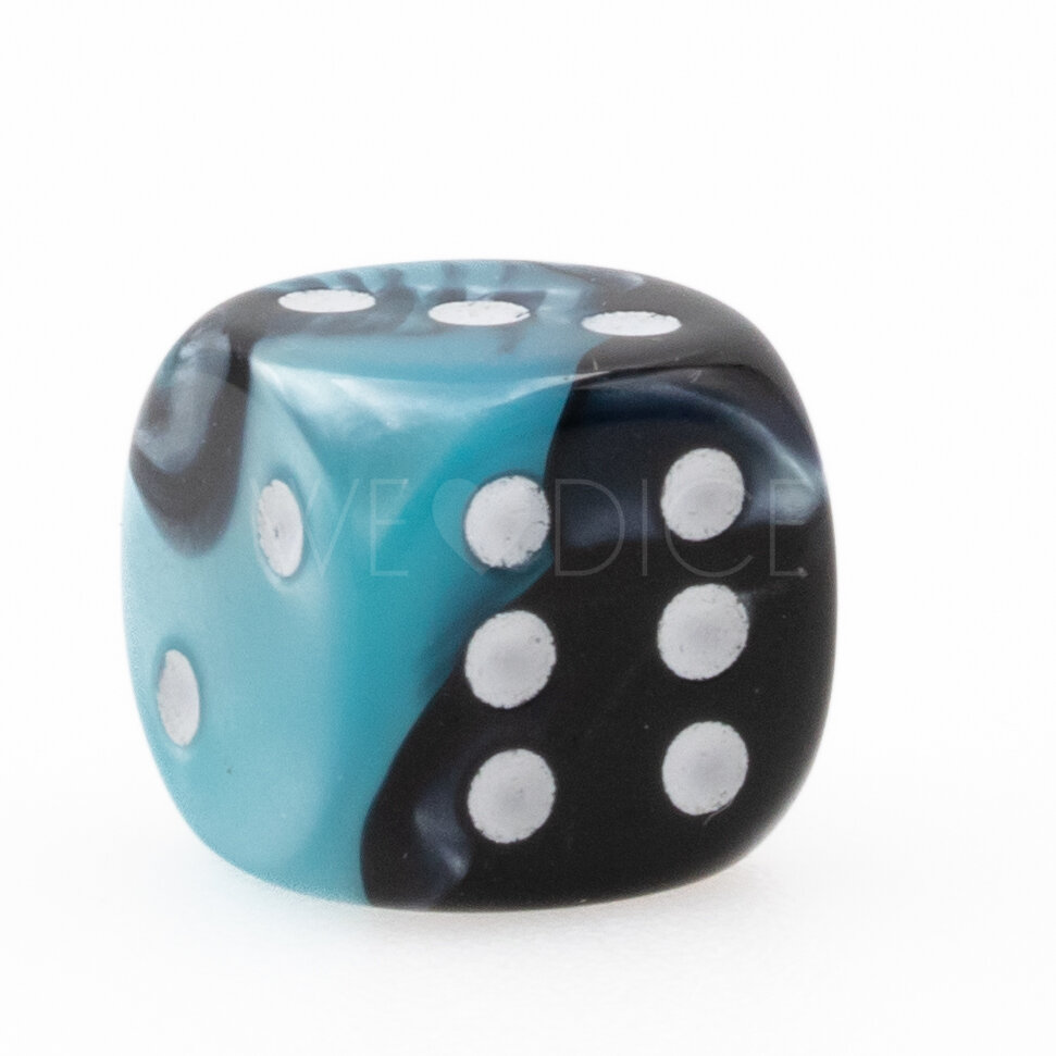 Gemini® Black-Shell / white 12mm D6 dice w/pips (1 piece)