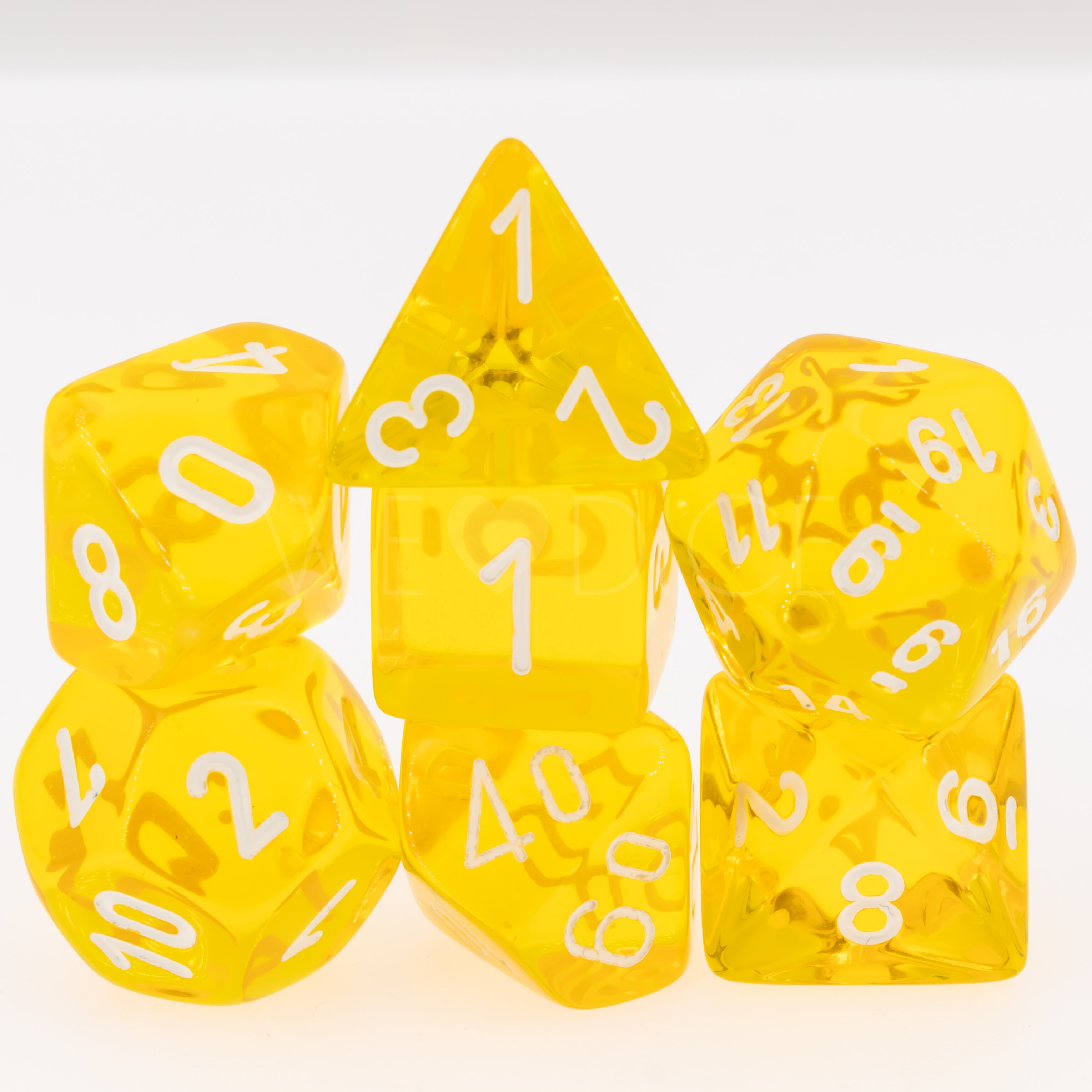 Transparent Polyhedral Gelb / weiß 7-Würfel Set