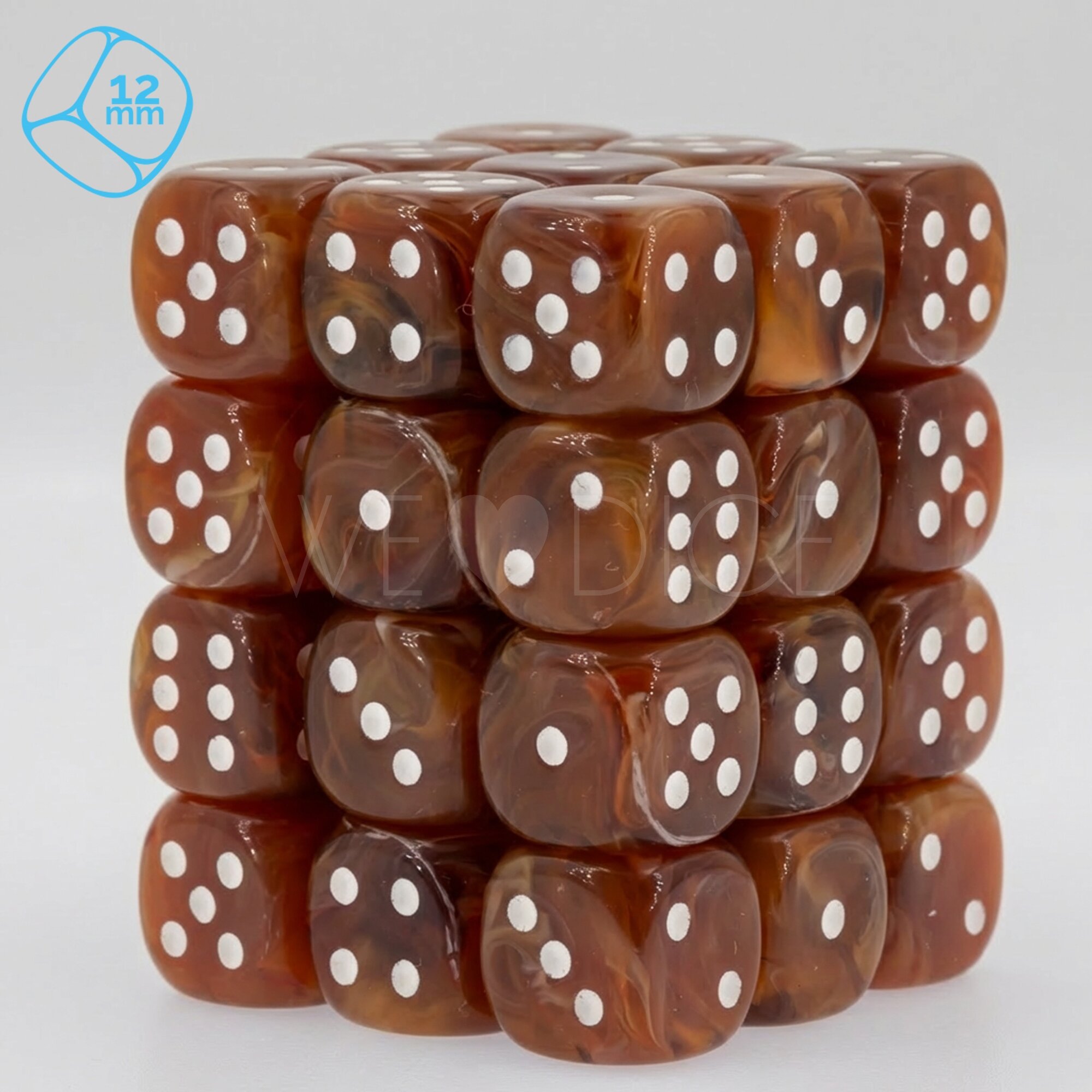 Marbled caramel brown / white 12mm D6 Dice Set  (36Pcs)