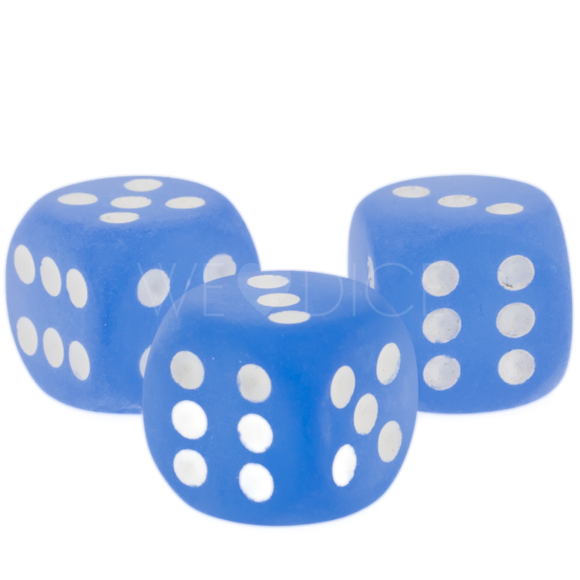 Frosted Blue / white 12mm D6 dice w/pips (1 piece)