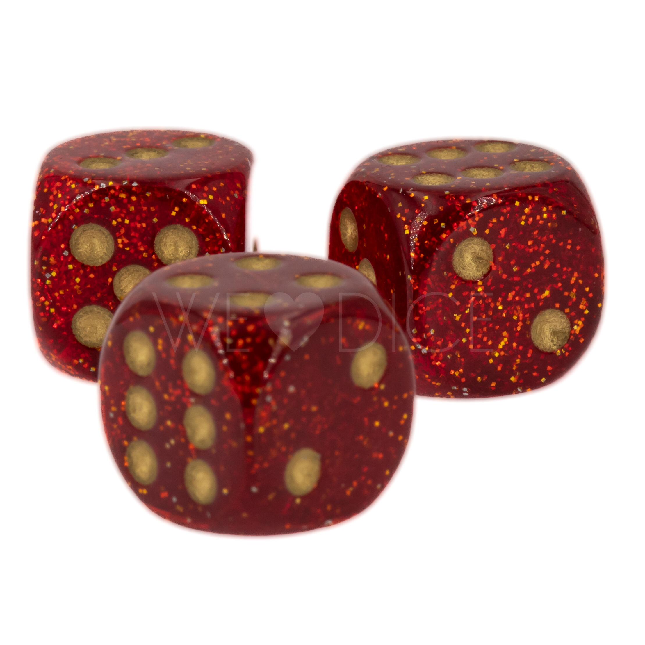 Glitter Ruby / Gold 12mm W6 Würfel mit Punkten (1 Stück)