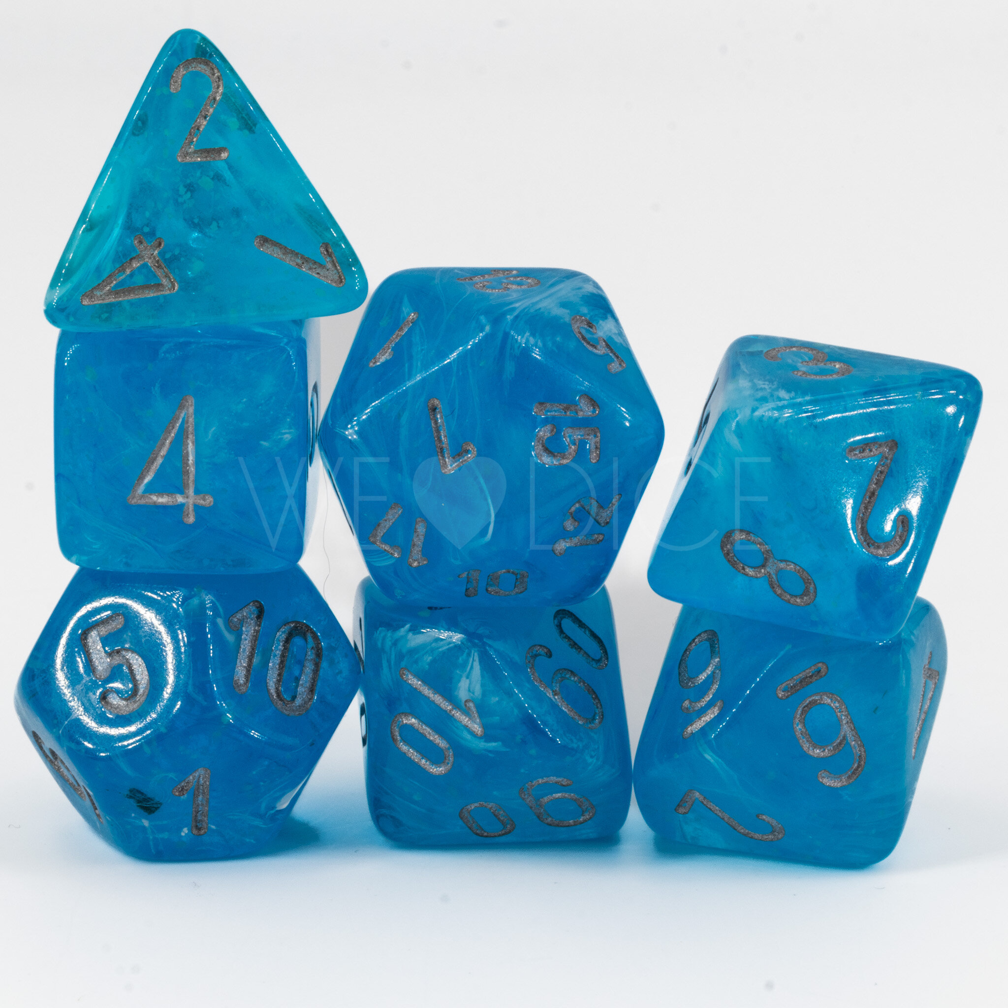 Luminary™ Mega-hedral™  Polyhedral Sky / silver 7-DieSet