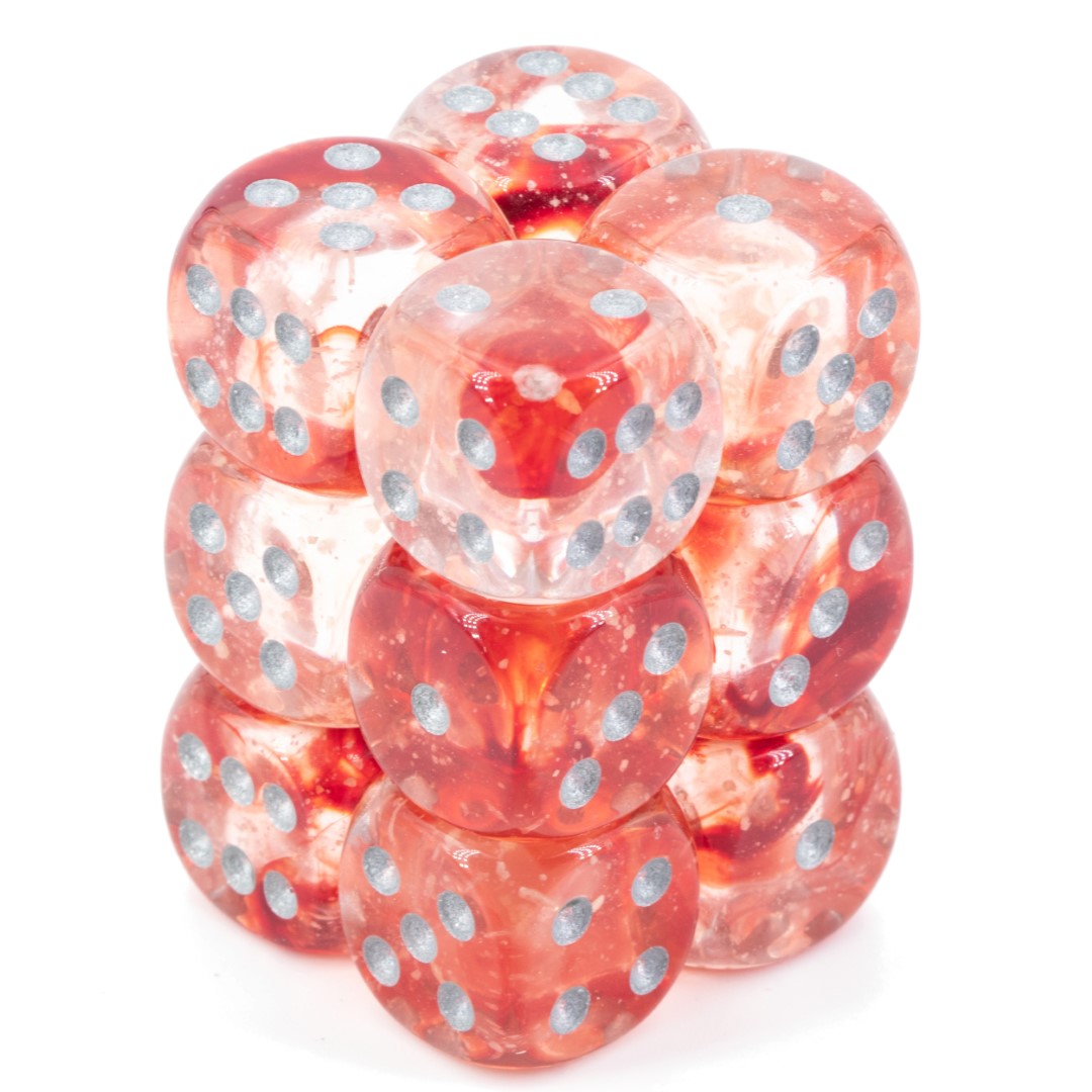 Nebula® Rot / silber 16mm W6 Würfel Set (12 Würfel)