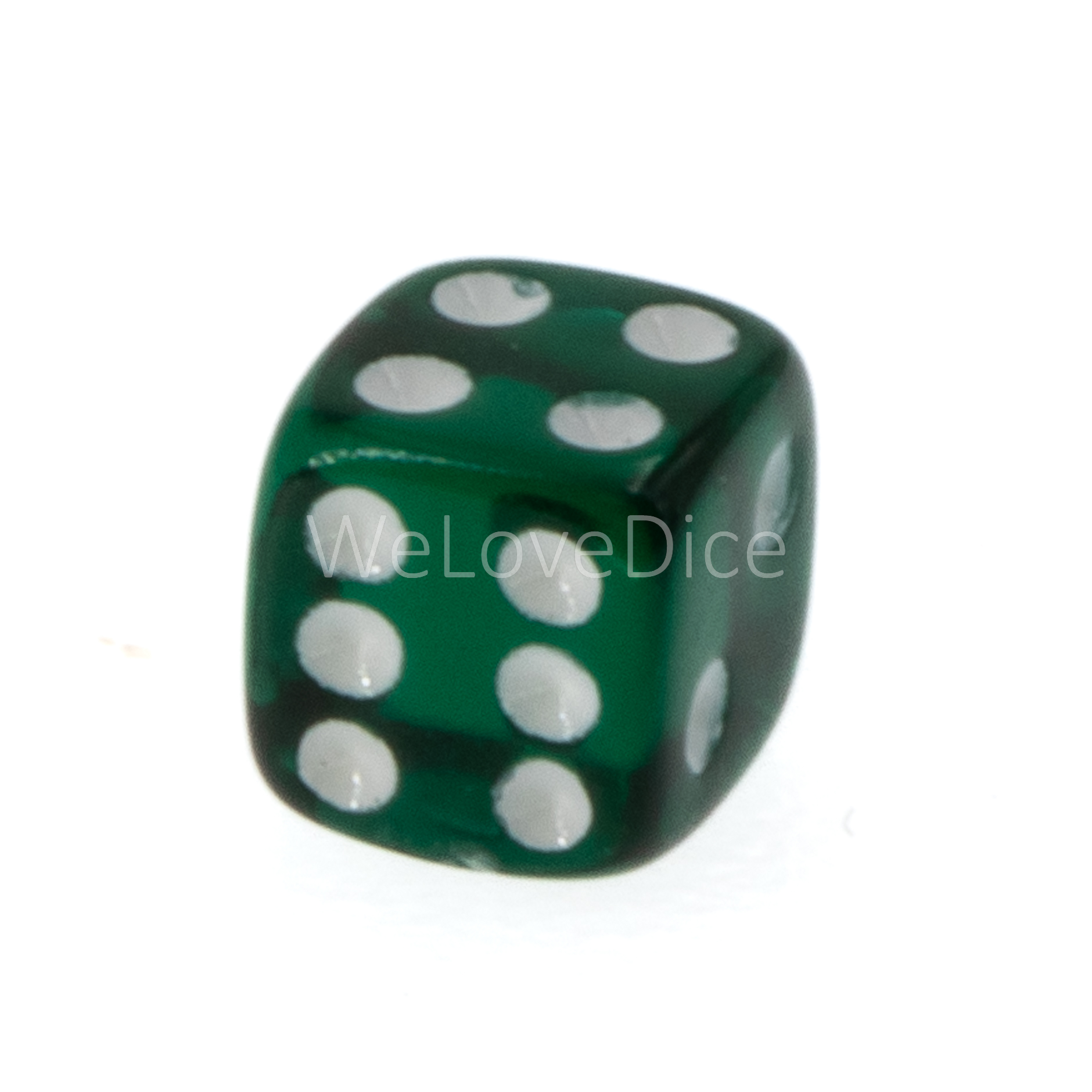 5mm  D6 Dice in dark green translucent / white Translucent
