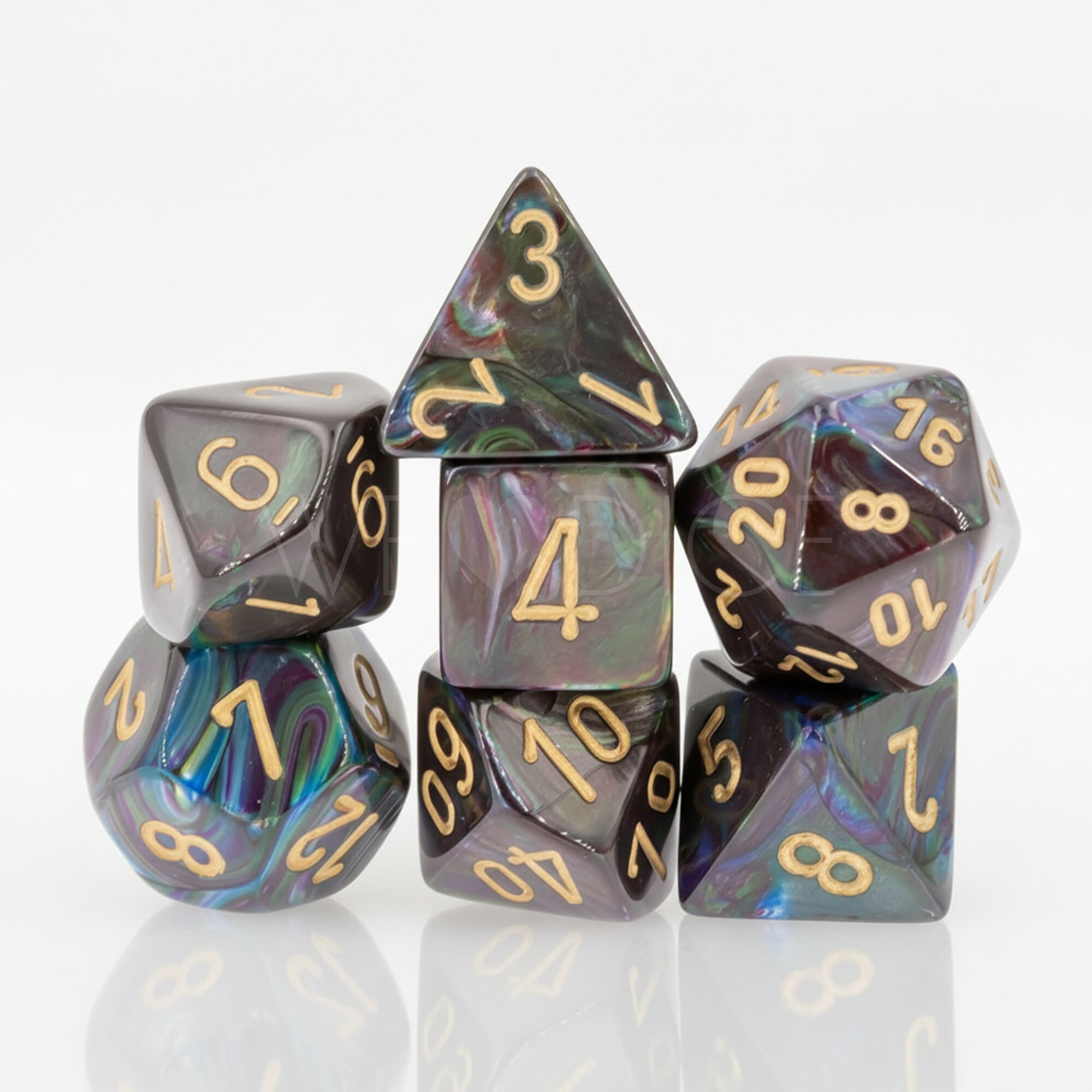 Lustrous  Polyhedral Shadow / Gold 7-Würfel Set