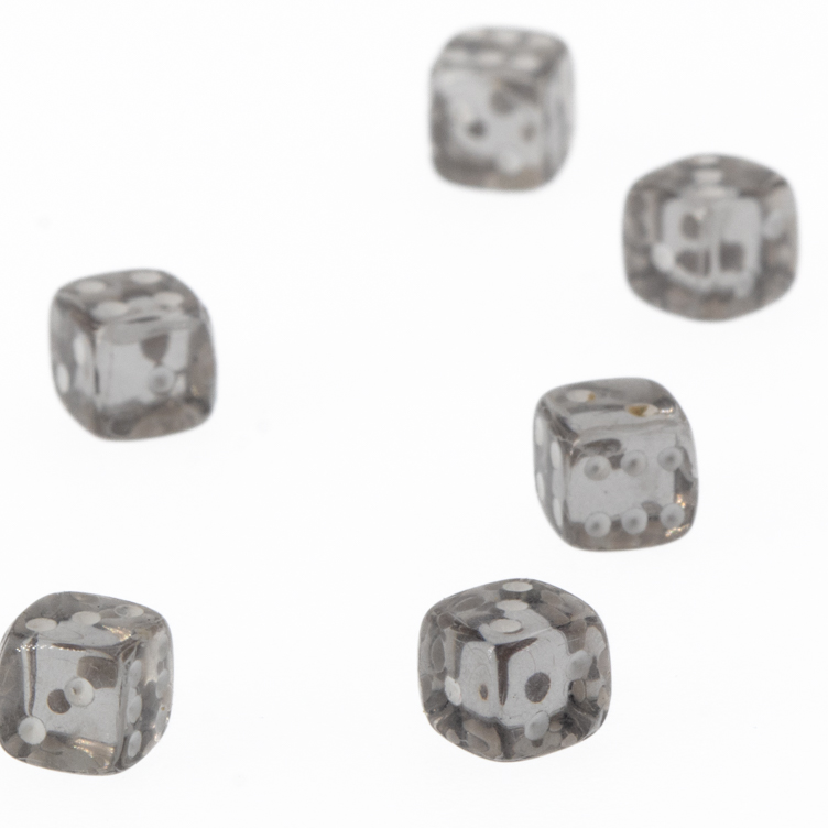5mm  D6 Dice in grey / white Translucent