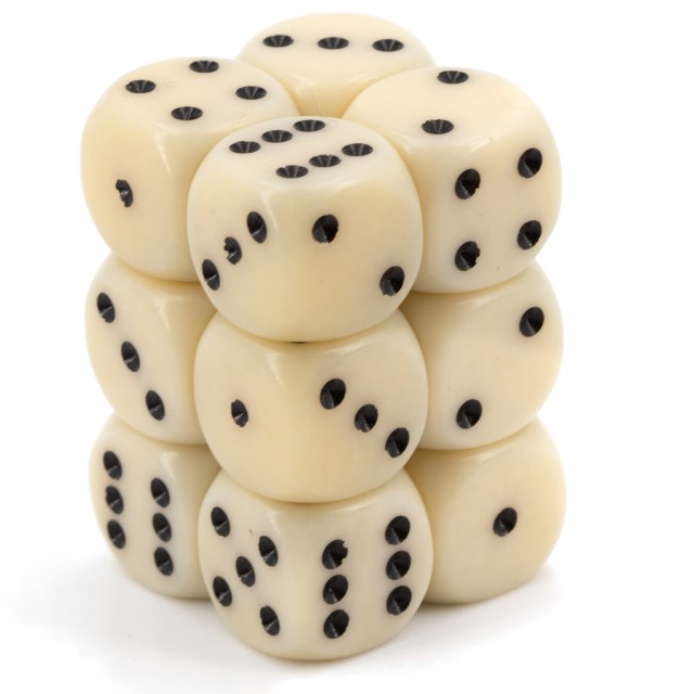 Satt elfenbein / schwarz 16mm W6 Würfel Set (12 Würfel)