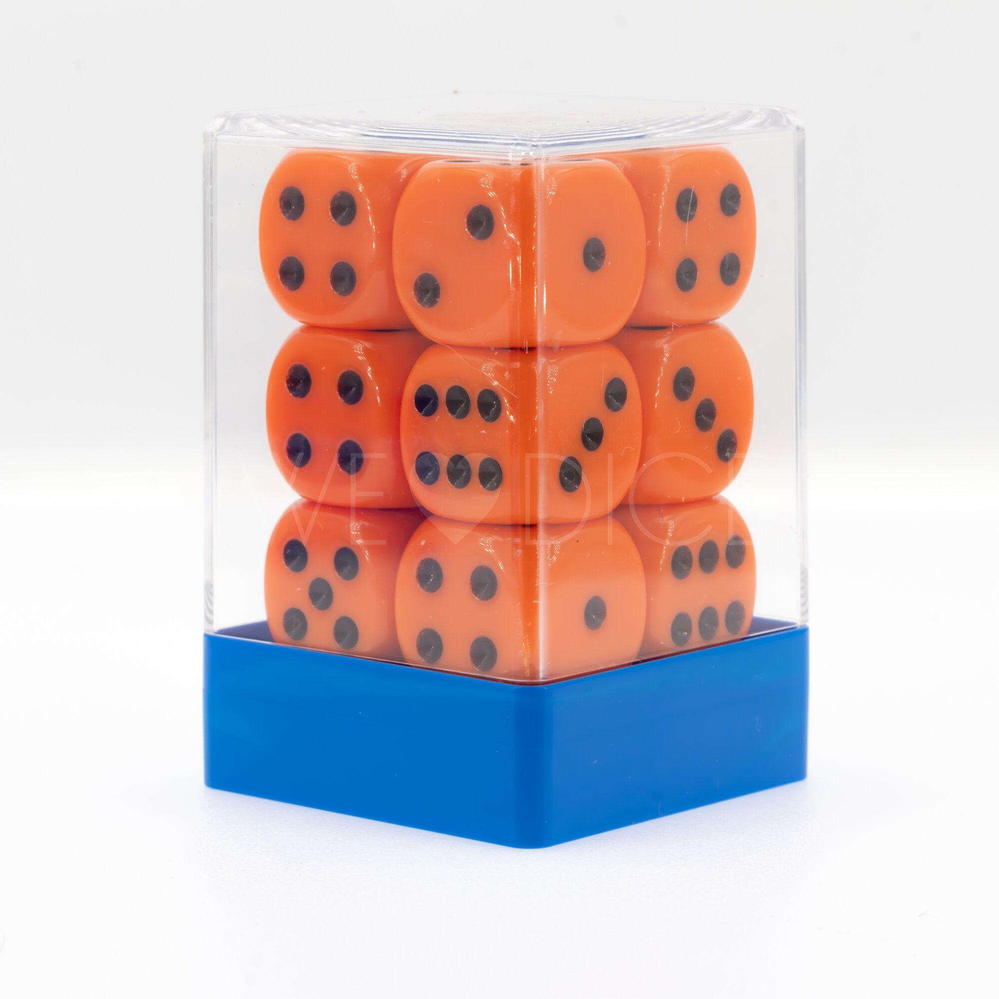 Opaque orange / black 16mm D6 Dice Set  (12Pcs)