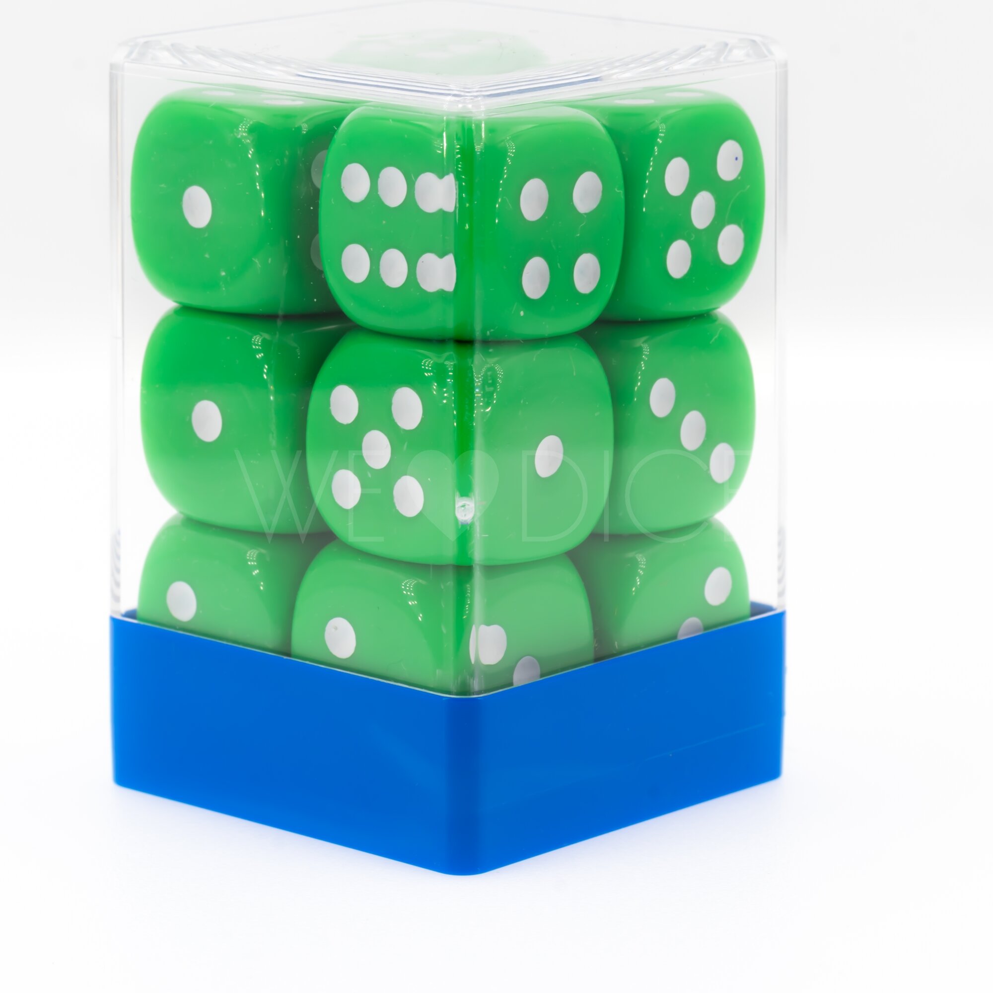 Opaque light green / white 18mm D6 Dice Set  (12 Pcs)