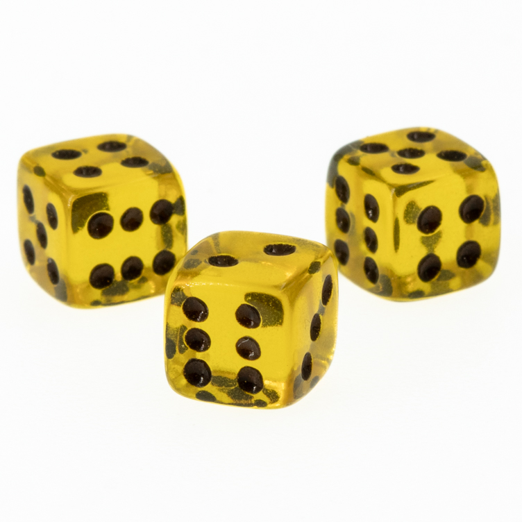 7mm  D6 Dice in yellow / brown Translucent