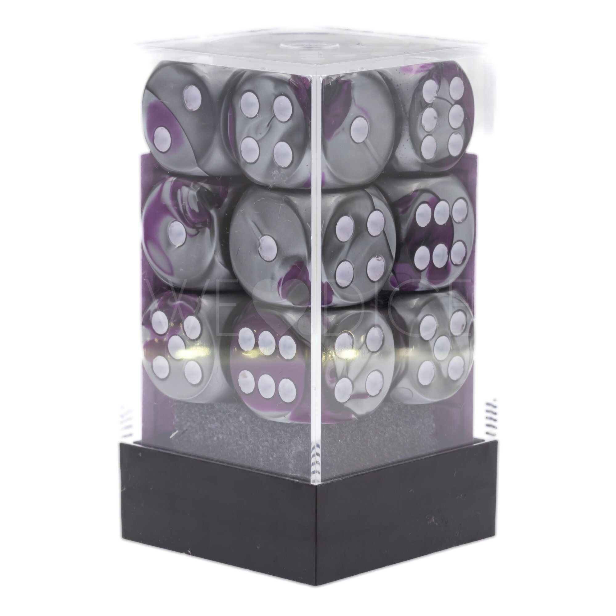 Gemini® Lila-Stahl / weiß 16mm W6 Würfel Set (12 Würfel)
