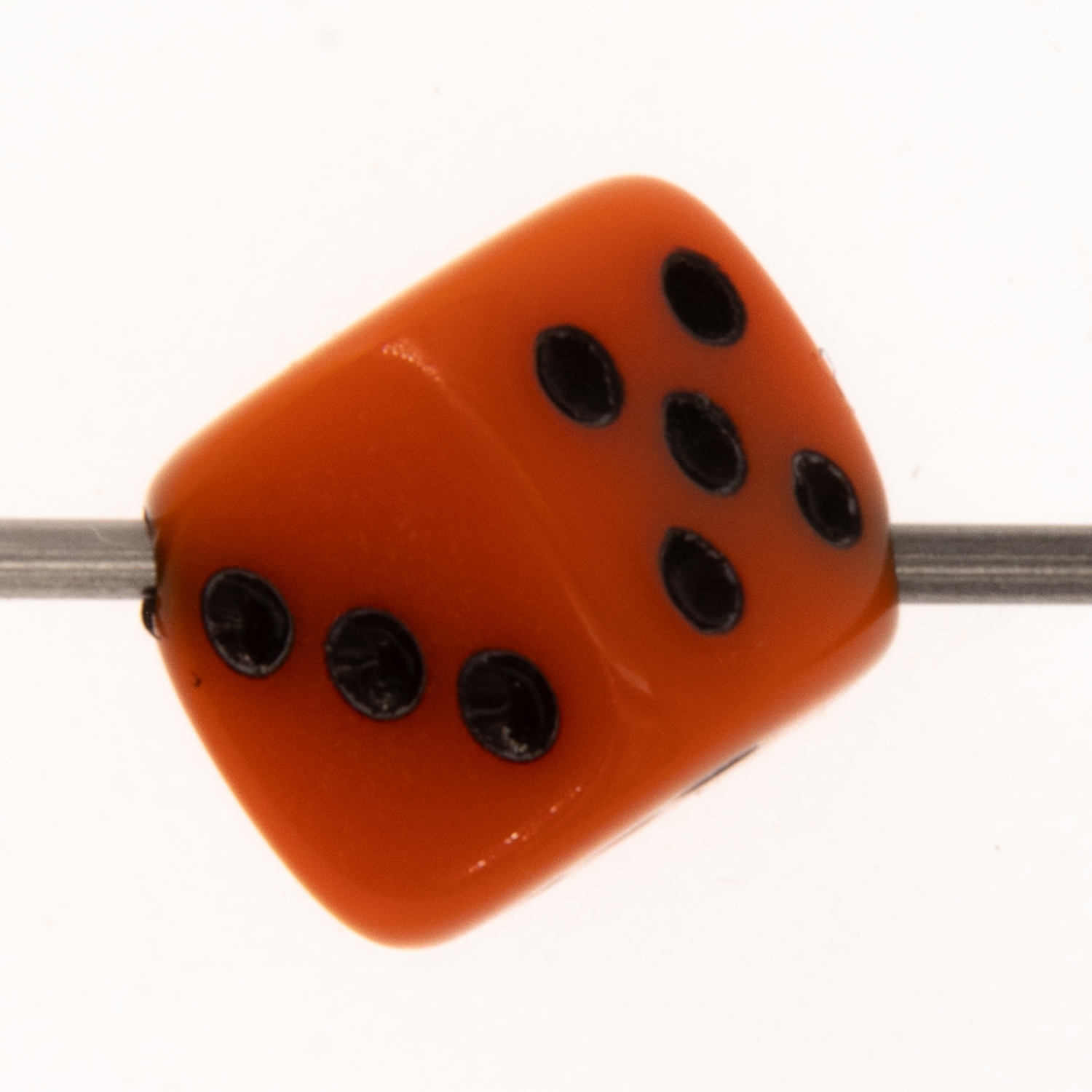  5mm Dice bead - orange / black Opaque, in