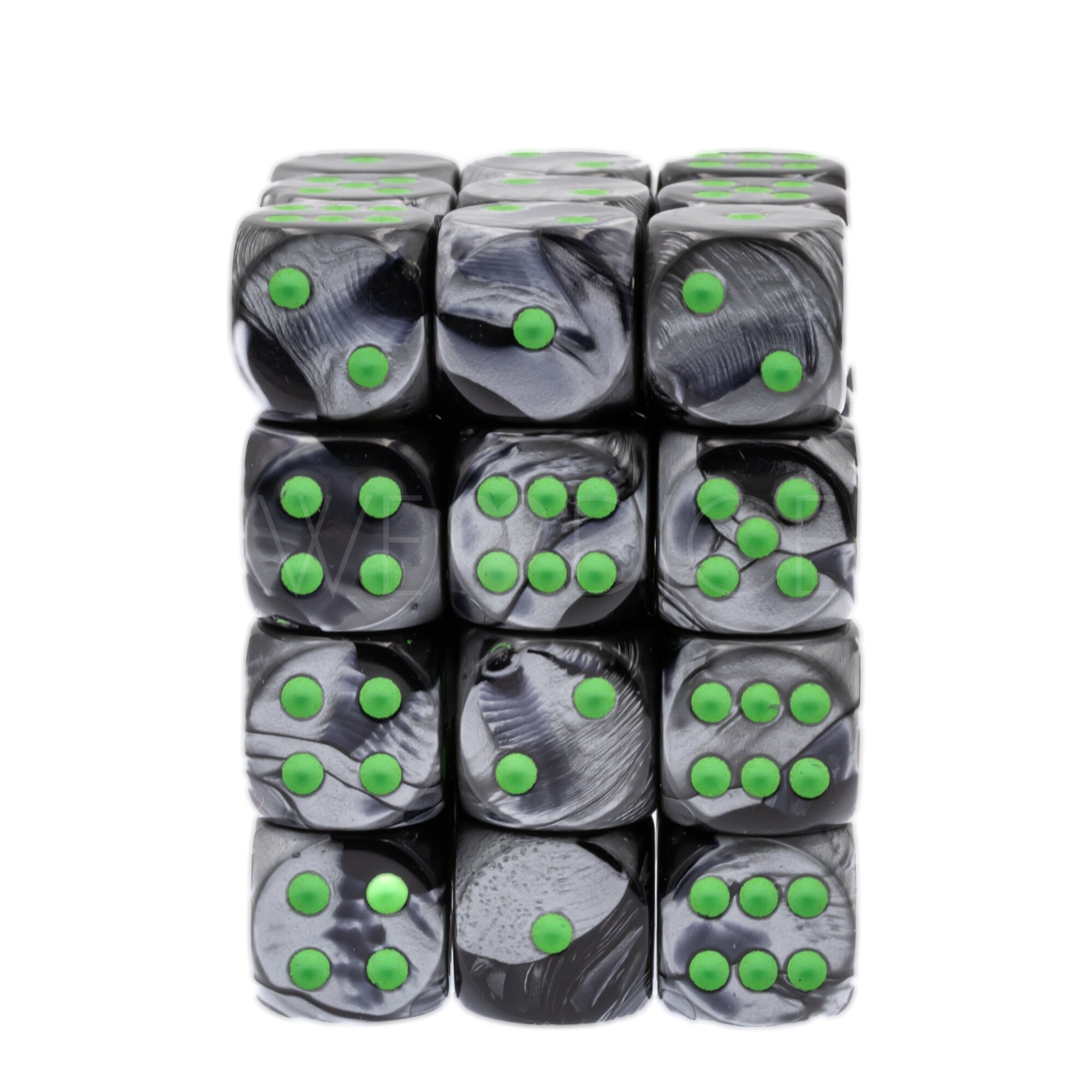 Gemini® Schwarz-Grau / grün 12mm W6 Würfel Set (36 Würfel)