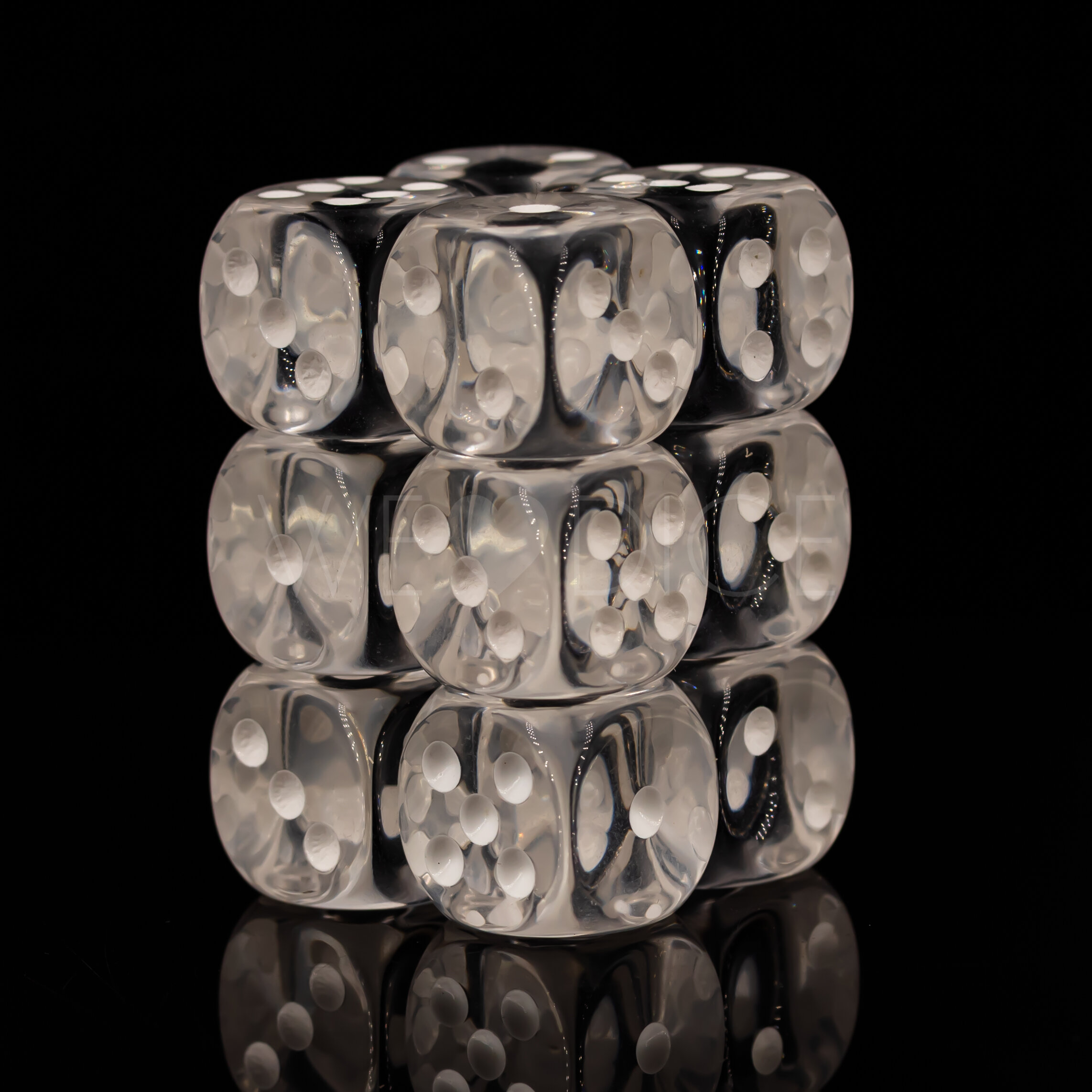 Transparent Clear / weiß 16mm W6 Würfel Set (12 Würfel)