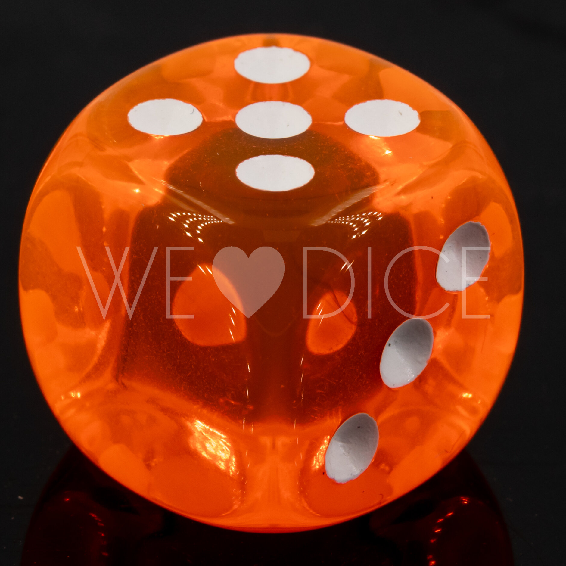 16mm Dice in neon orange / white Translucent no "6"