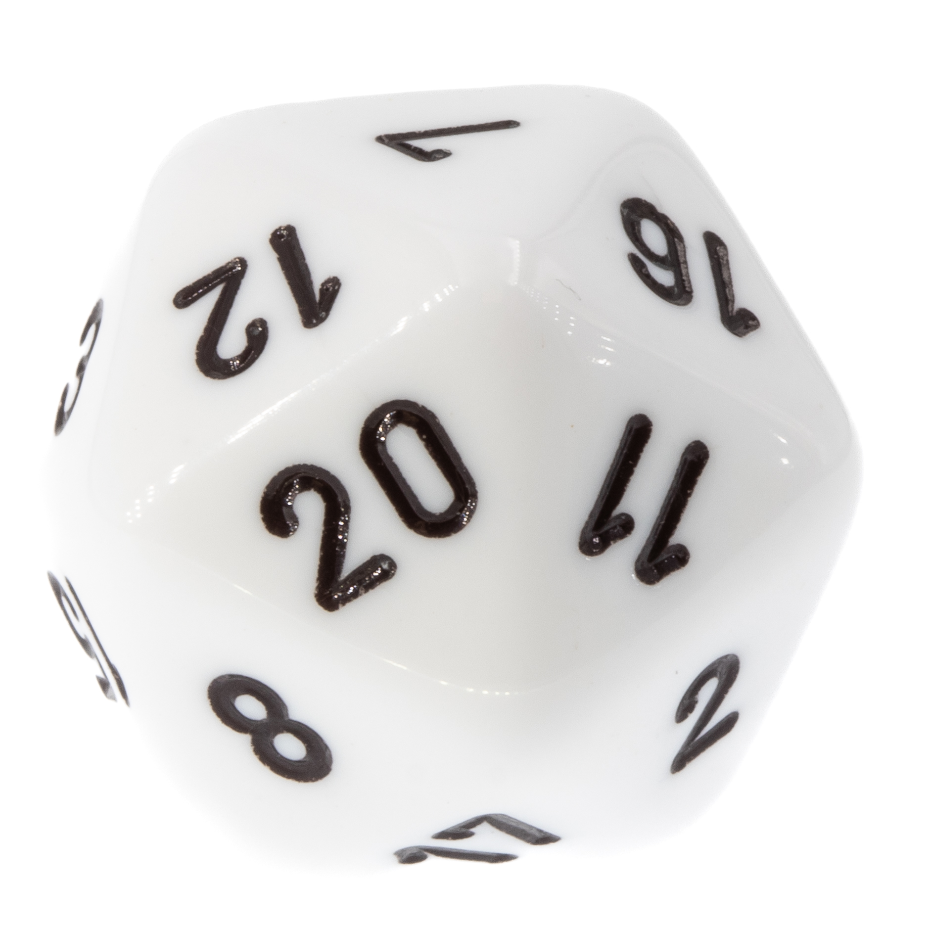 D20 dice in white / black opaque