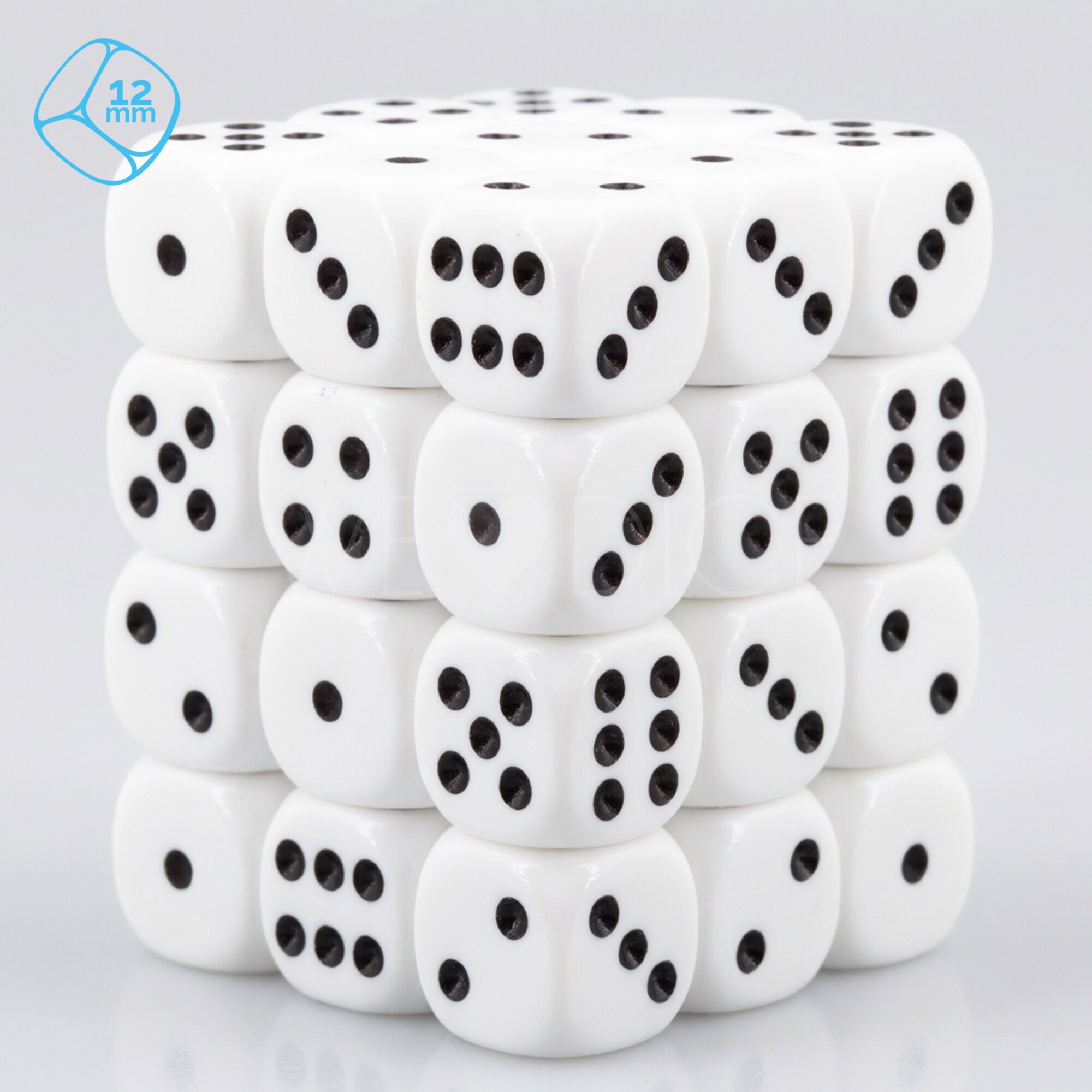 Opaque white / black 12mm D6 Dice Set  (36Pcs)
