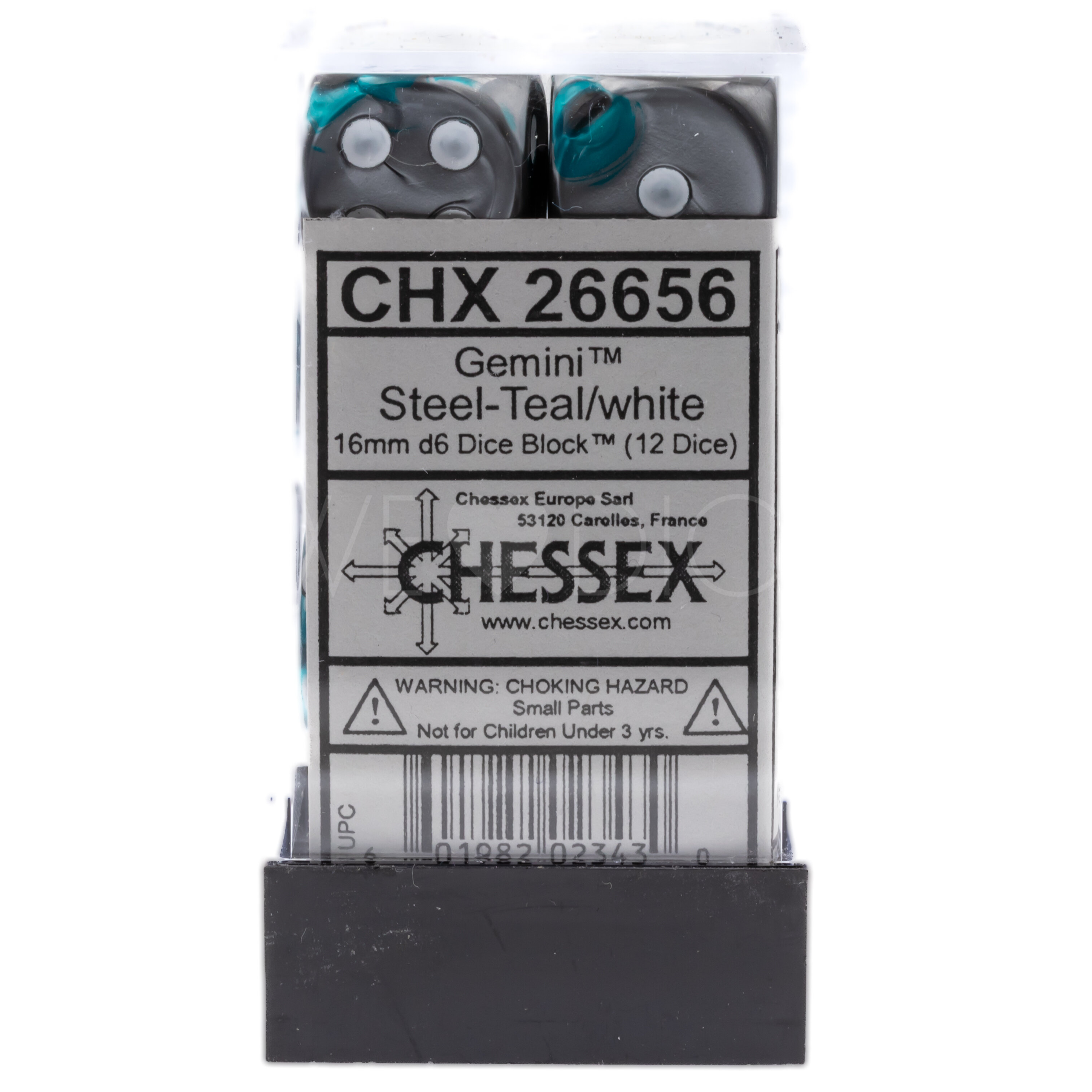 Gemini® Stah-Türkis / weiß 16mm W6 Würfel Set (12 Würfel)