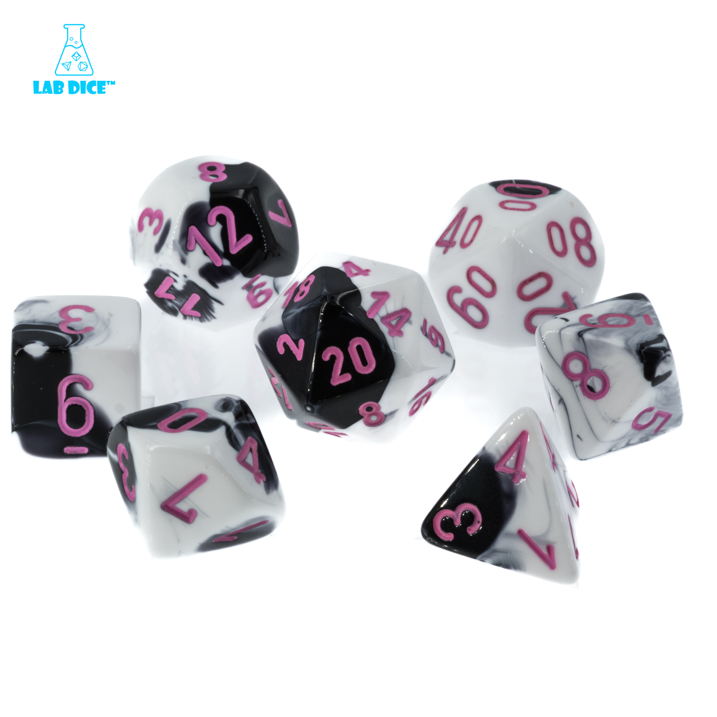 LabDice Gemini® Schwarz-Weiß / Rosa  Set 8 Stück