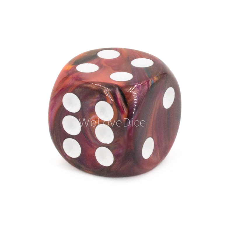 16mm  D6 Dice in dark redpink / white