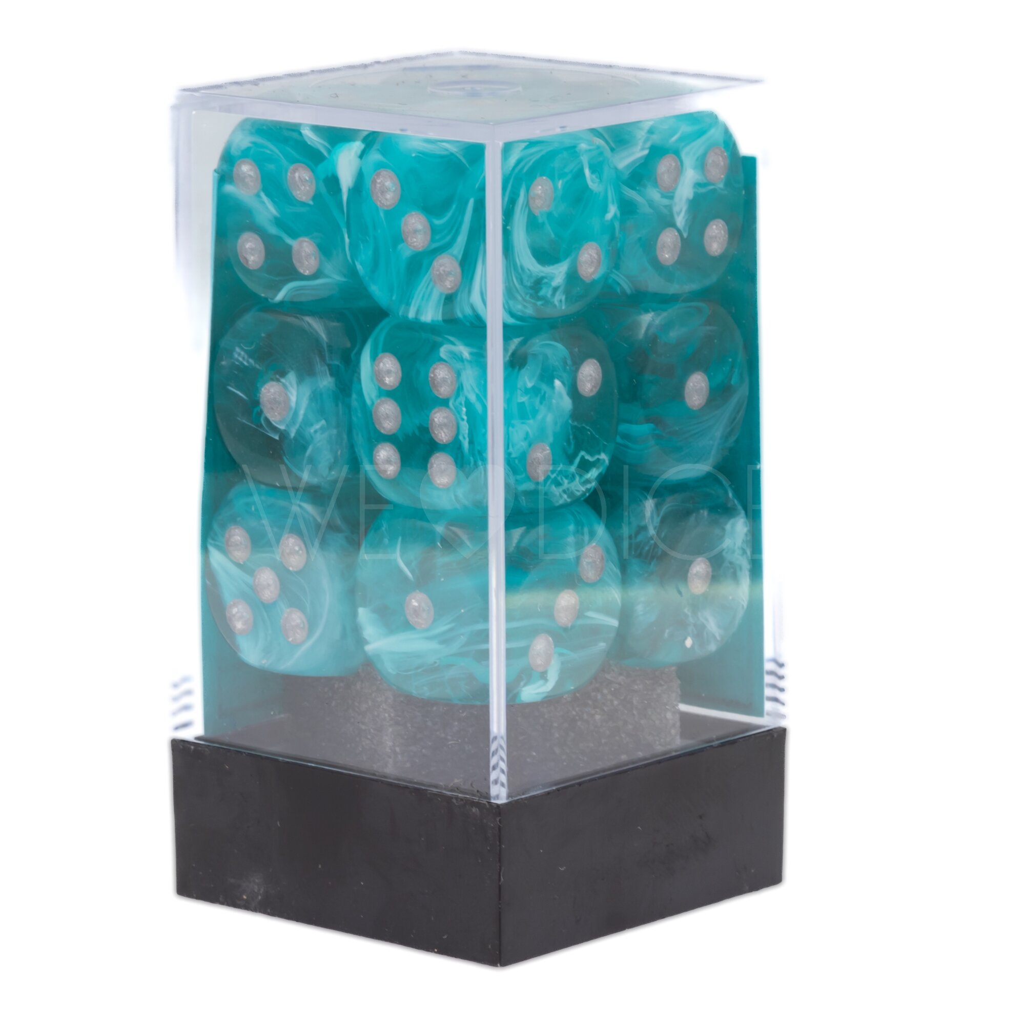 Cirrus®  Aqua / silber 16mm W6 Würfel Set (12 Würfel)