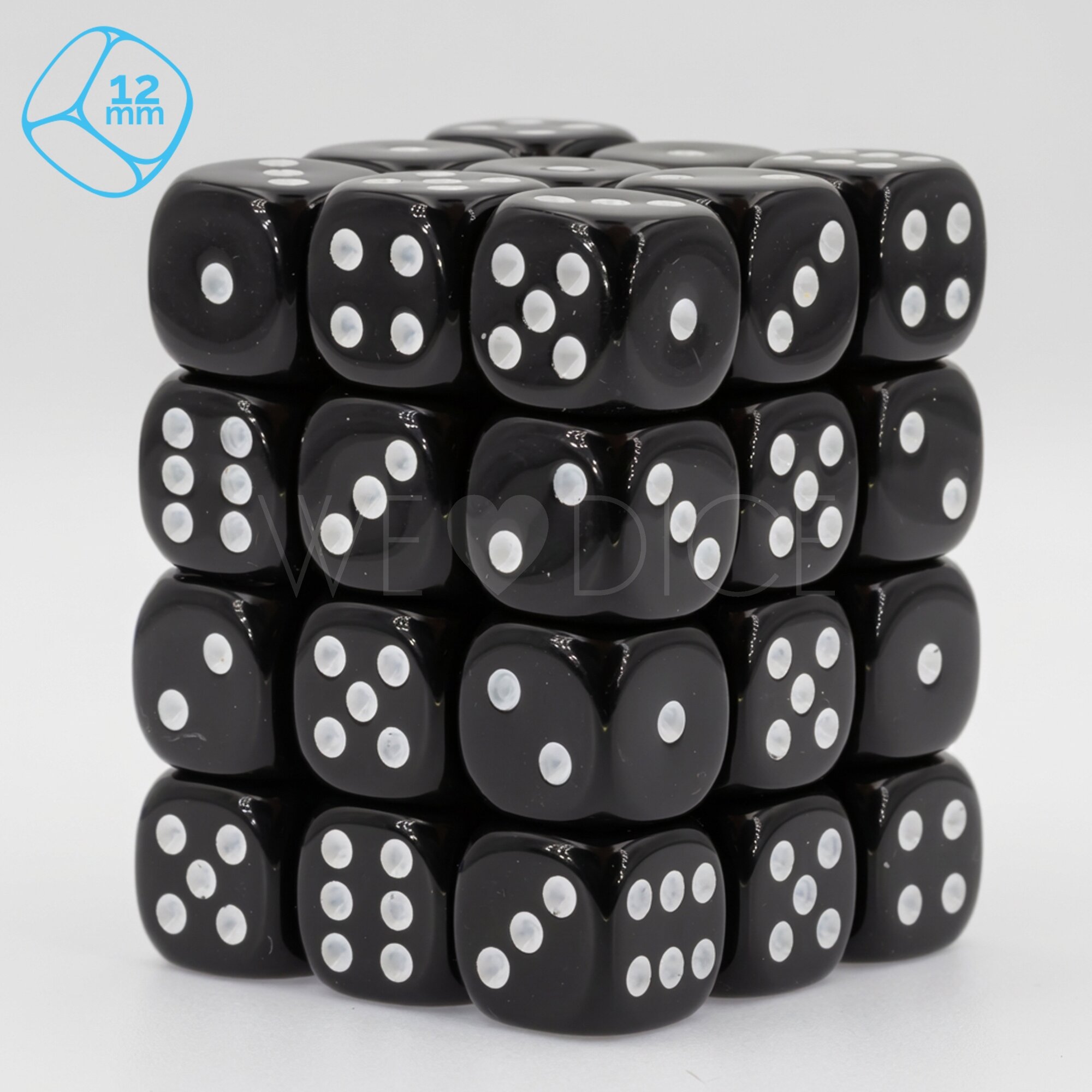 Opaque black / white 12mm D6 Dice Set  (36Pcs)