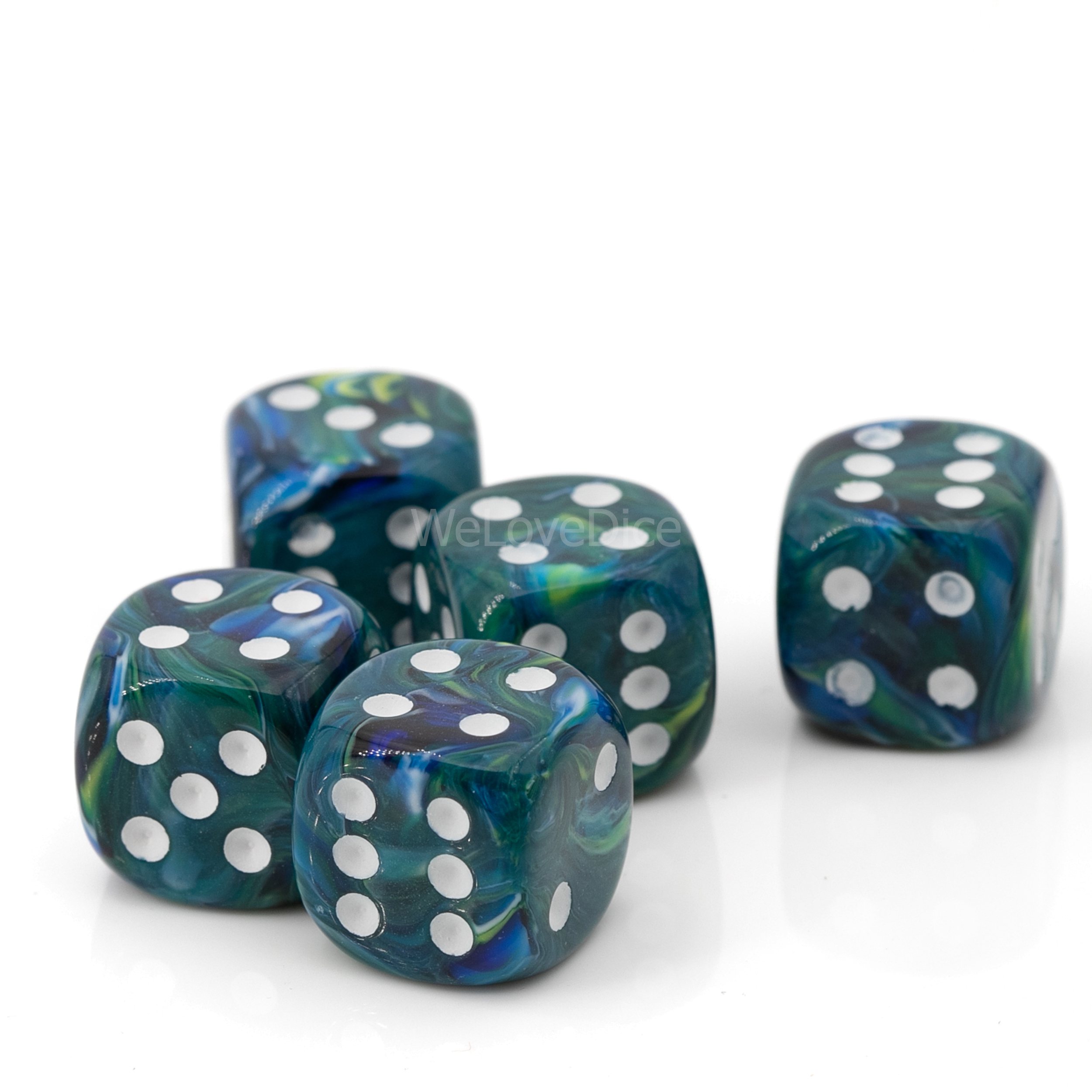 16mm W6 Würfel in ozean grün / weiß