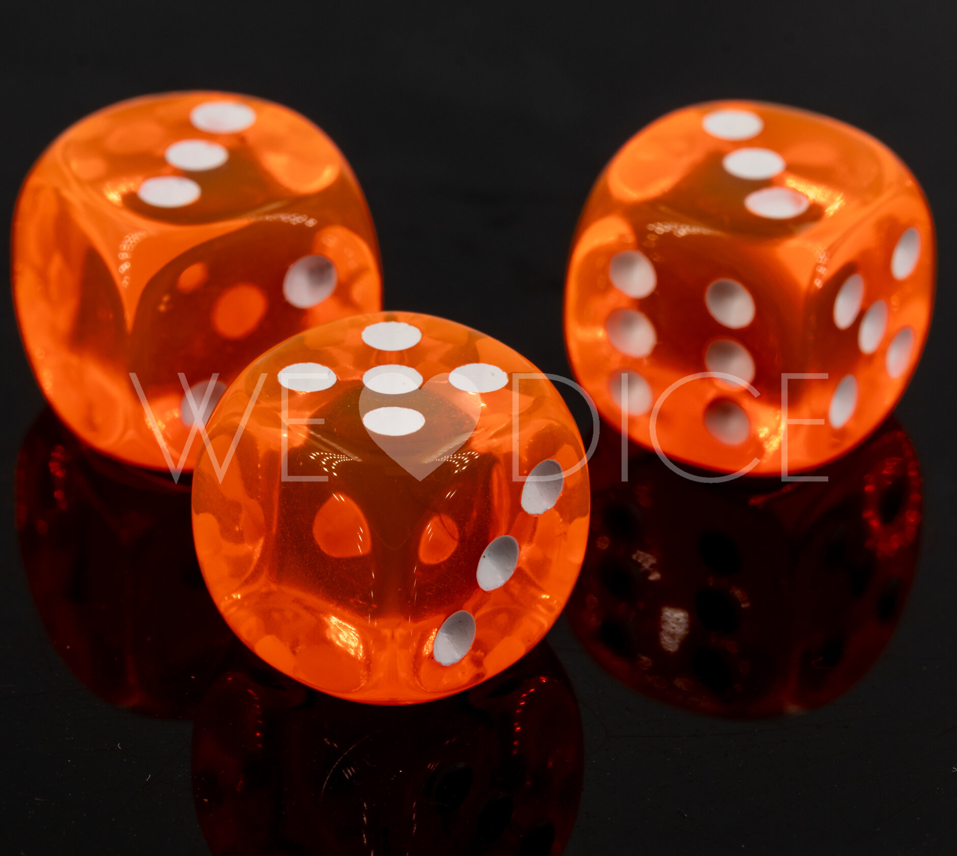 16mm Dice in neon orange / white Translucent no "6"