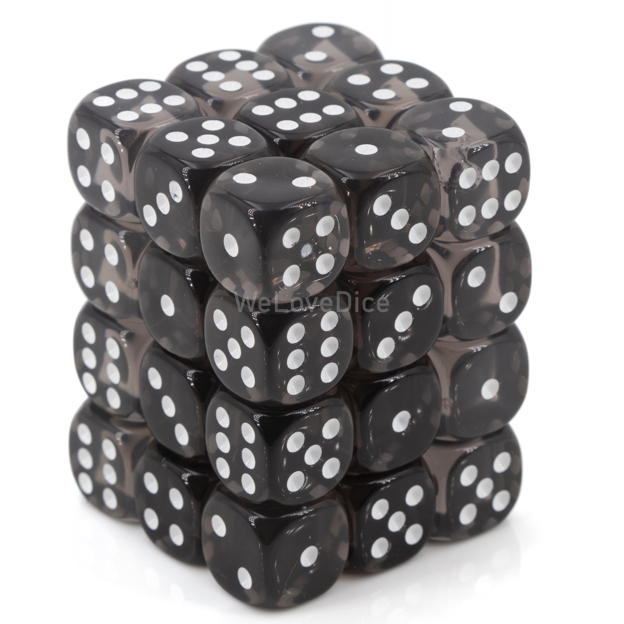 Translucent Smoke / white 12mm D6 Dice Set (36 dice)