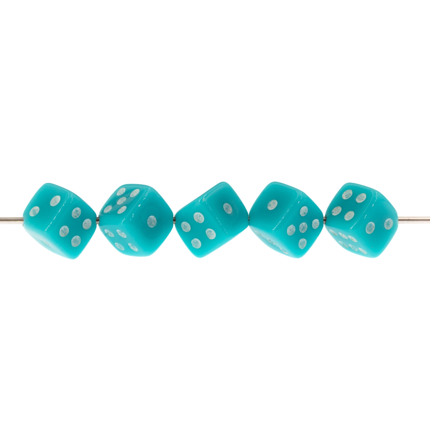  5mm Dice bead - turqoise / white Opaque, in