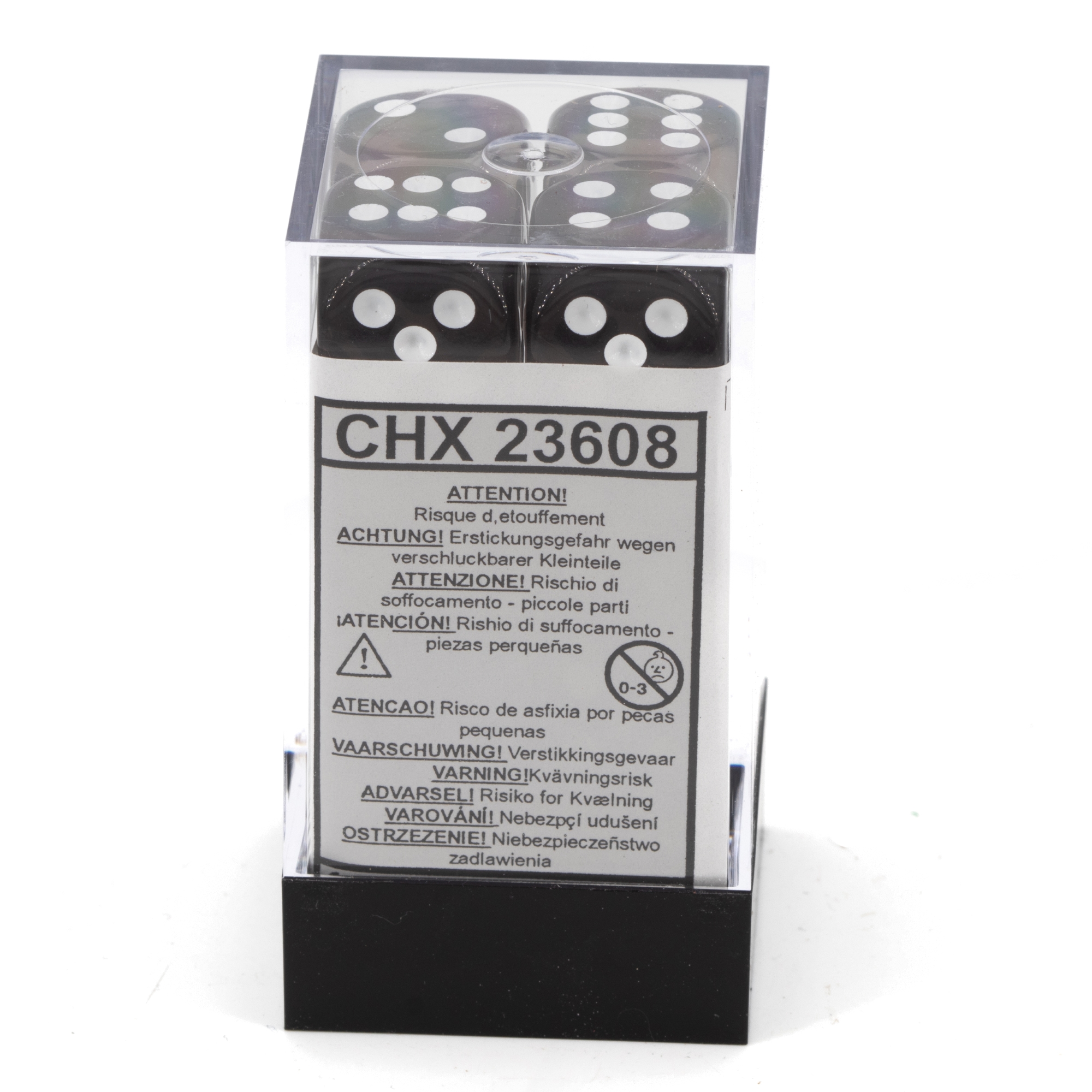 Transparent Rauch / weiß 16mm W6 Würfel Set (12 Würfel)