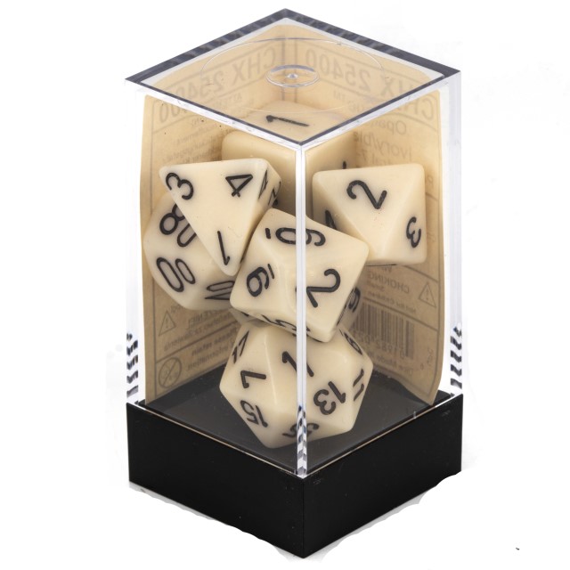 Satt Polyhedral elfenbein / schwarz 7-Würfel Set