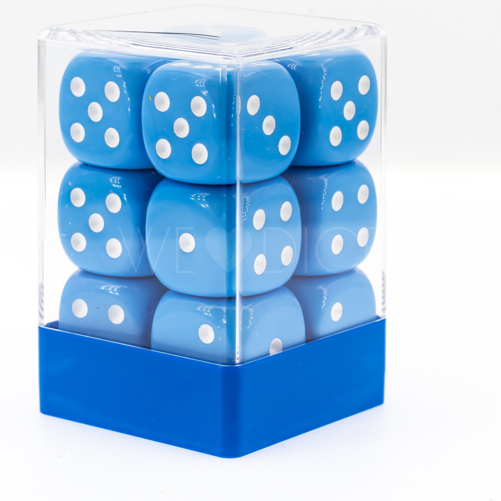 Opaque light blue / white 18mm D6 Dice Set  (12 Pcs)