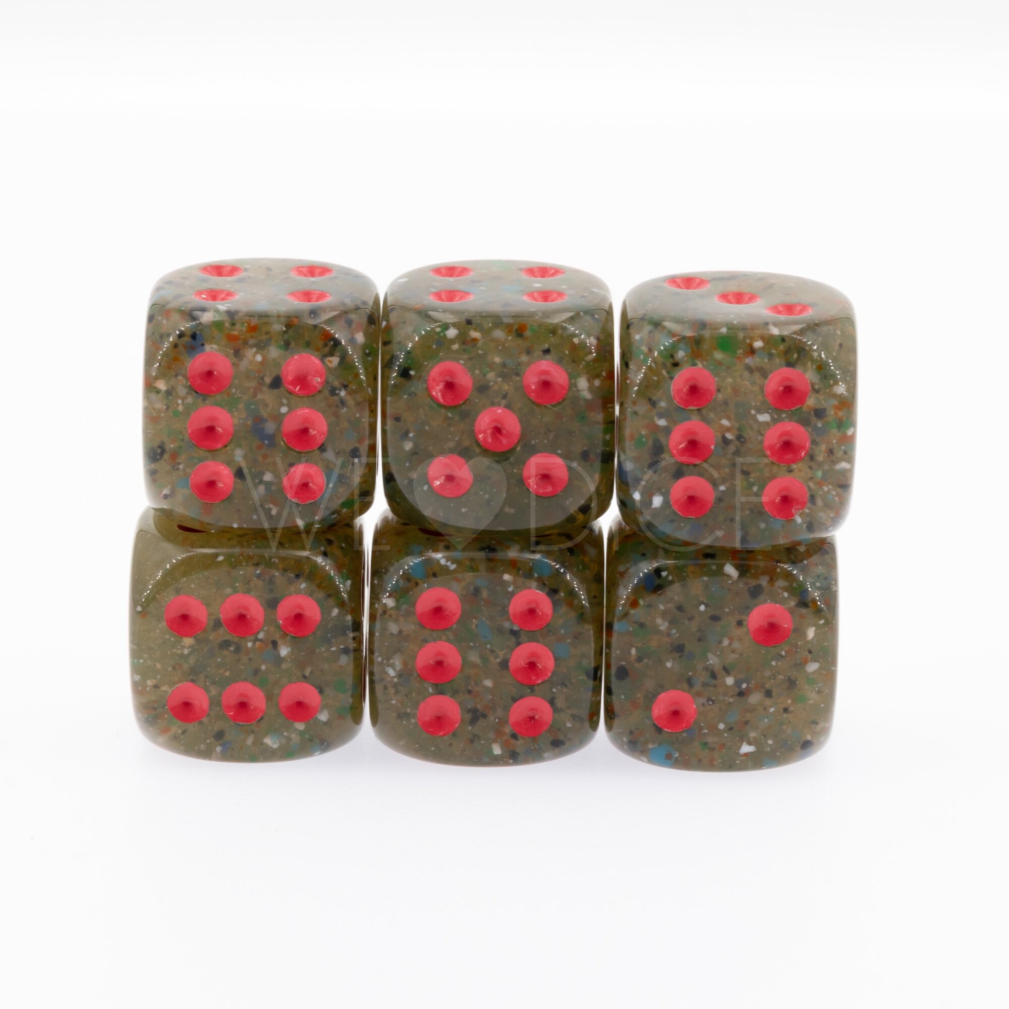 16mm  D6 Dice in Midnight green / red