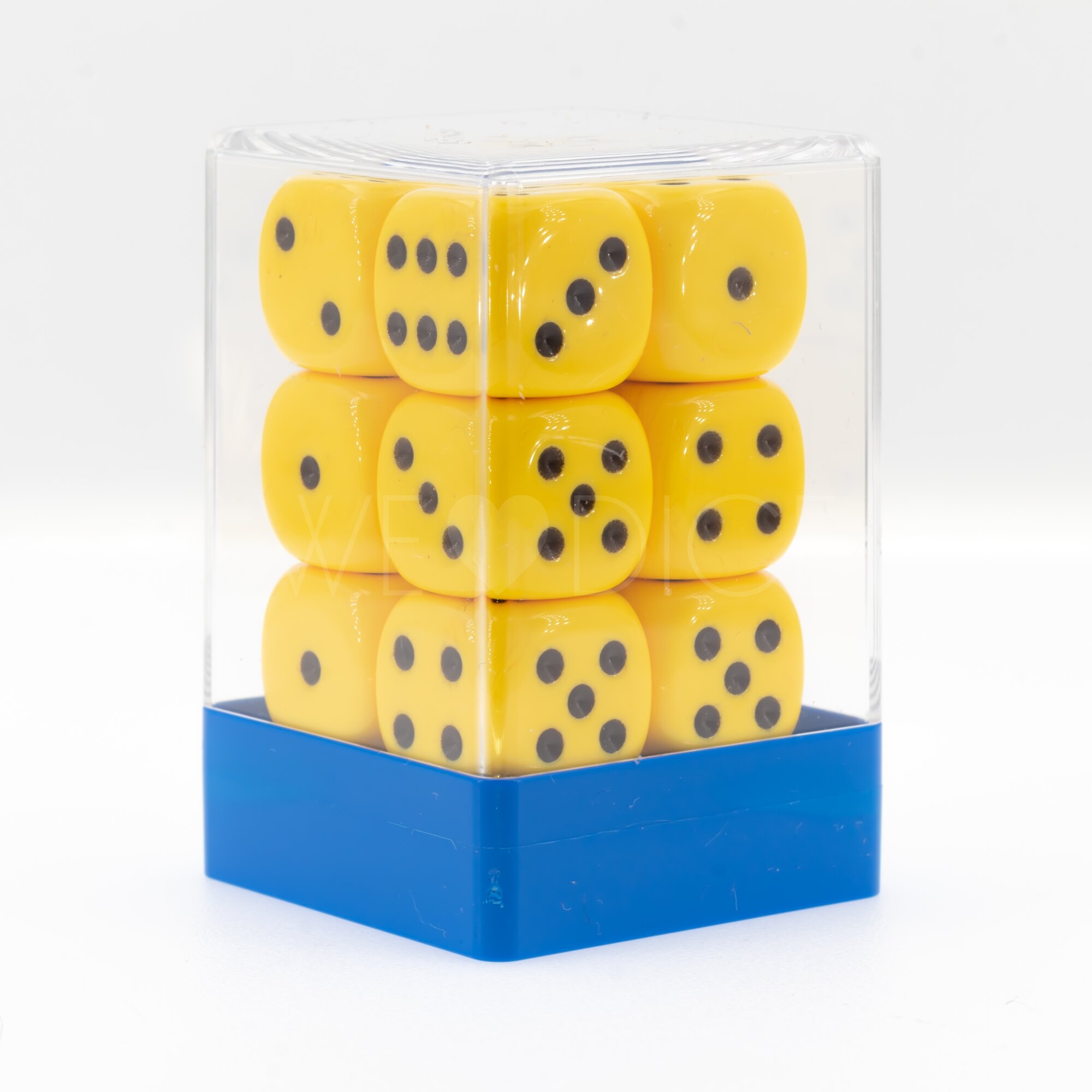 Opaque yellow / black 16mm D6 Dice Set  (12Pcs)