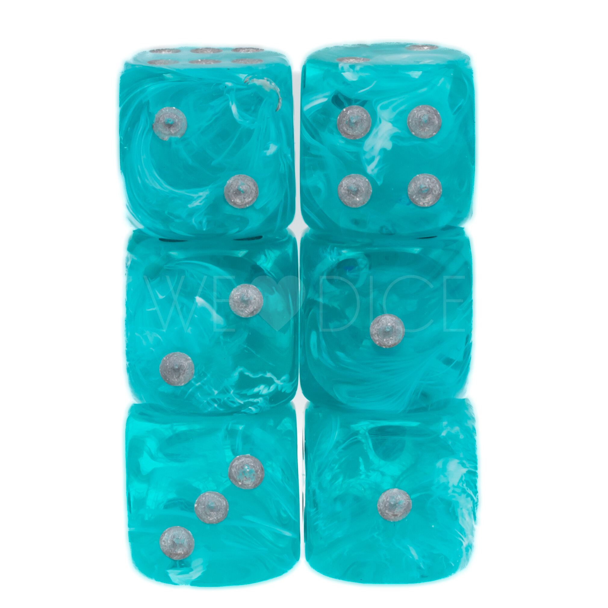 Cirrus®  Aqua / silber 16mm W6 Würfel Set (12 Würfel)