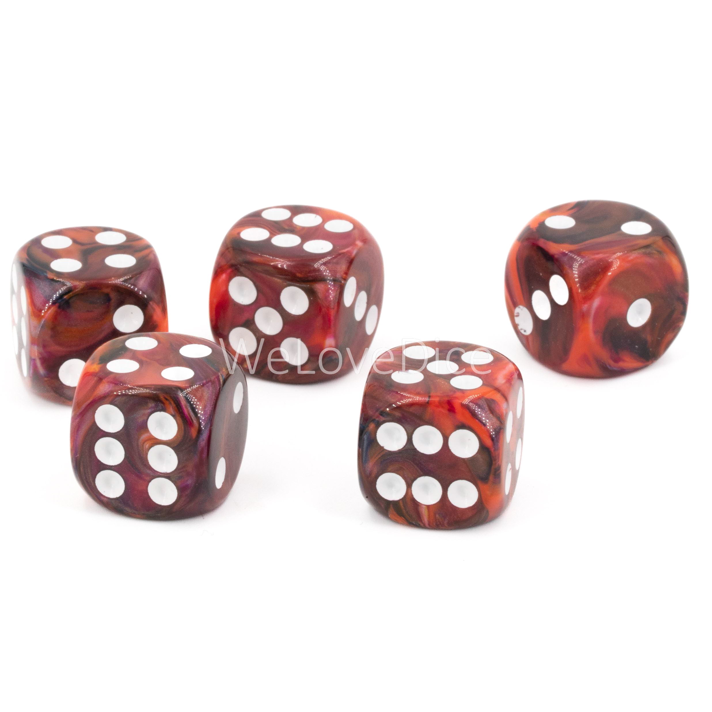16mm  D6 Dice in dark redpink / white