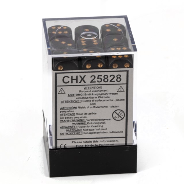 Satt schwarz / gold 12mm W6 Würfel Set (36 Würfel)