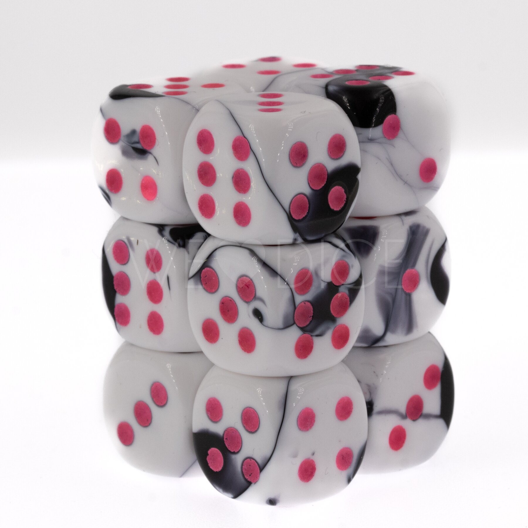 Gemini® Schwarz-Weiß / Rosa 16mm W6 Würfel Set (12 Würfel)