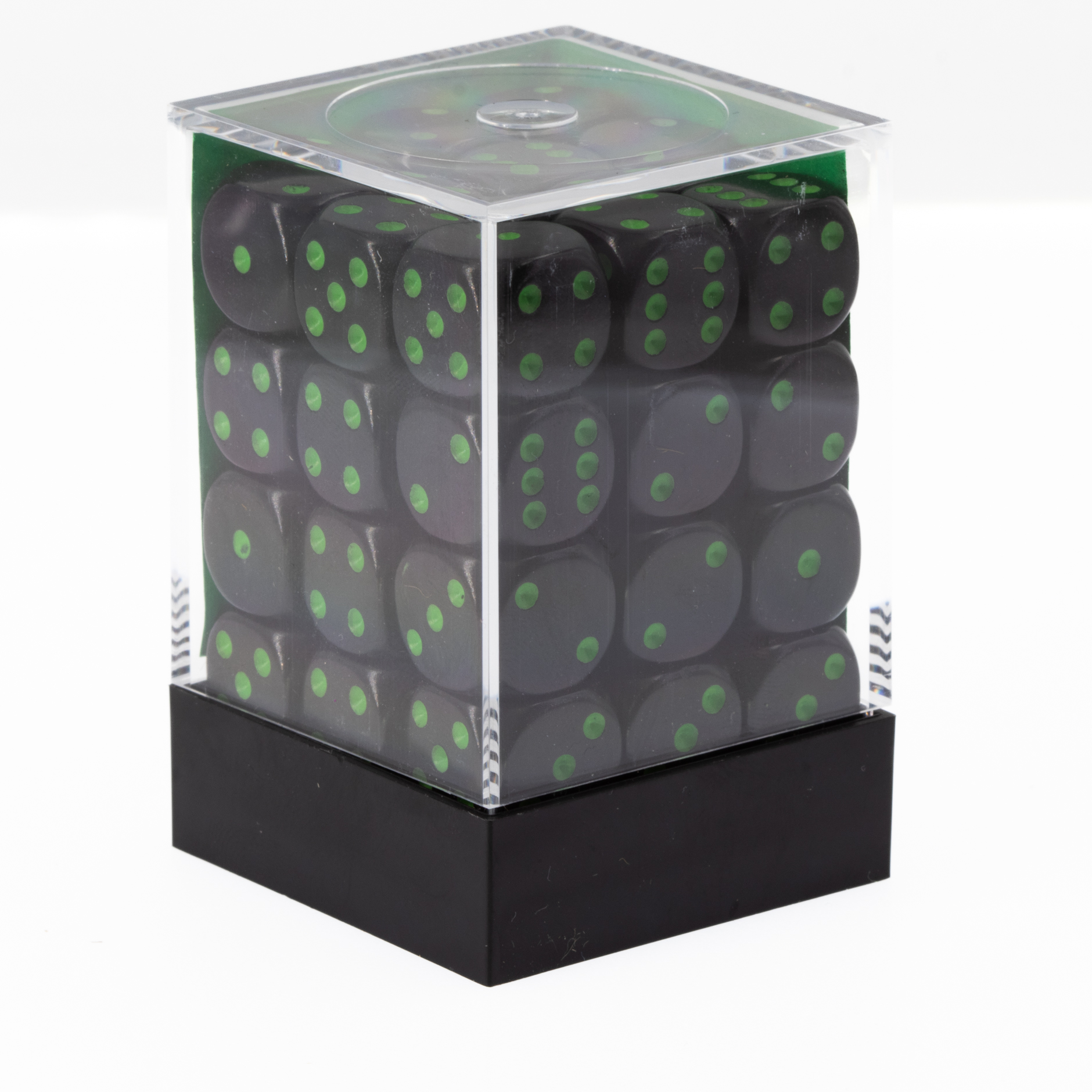 Opaque black / green 12mm D6 Würfel Set (36 Würfel)